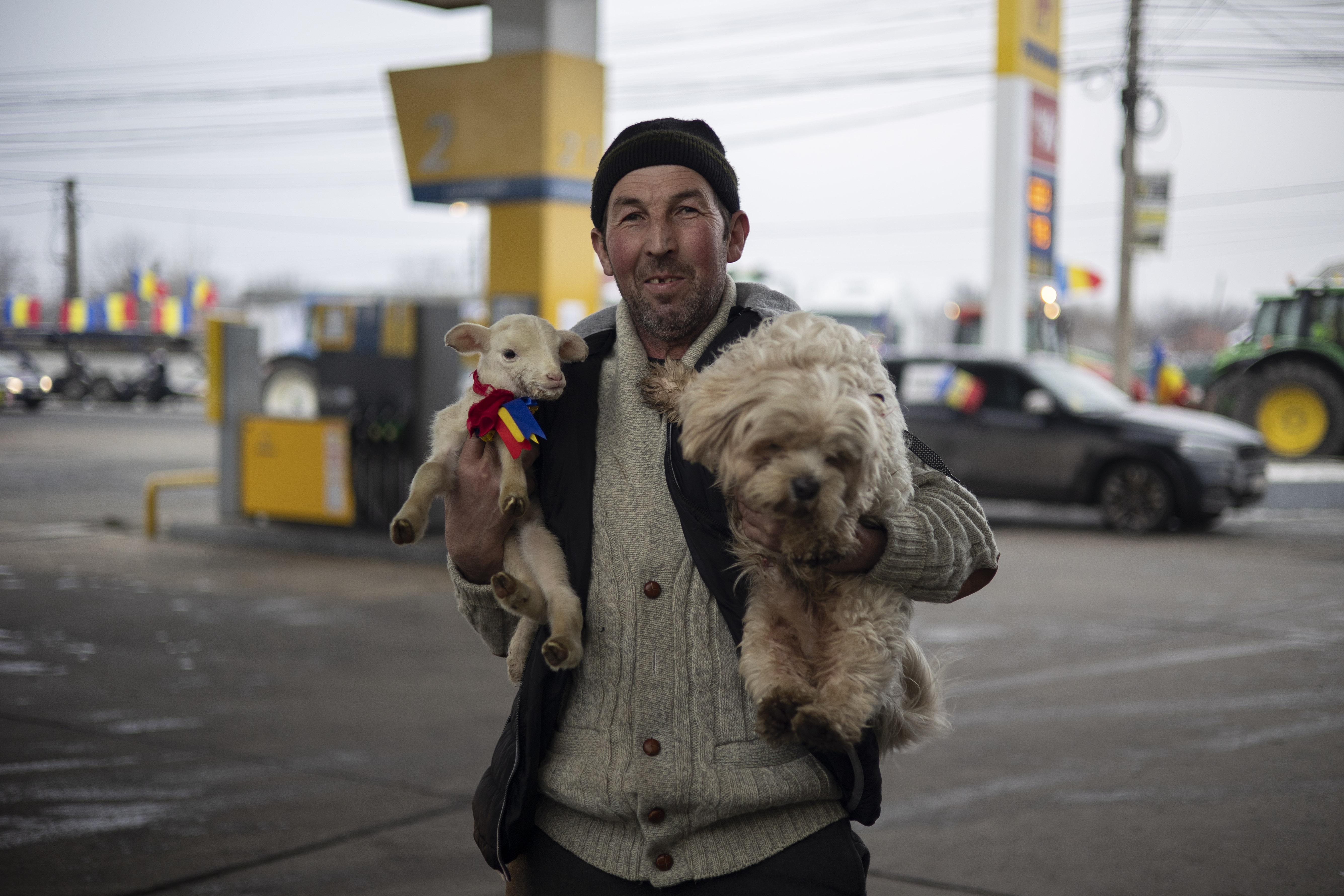 Ghiocel, a 47-year-old farmer who travelled from Jilavele to Afumati with a lamb to protest on January 23rd