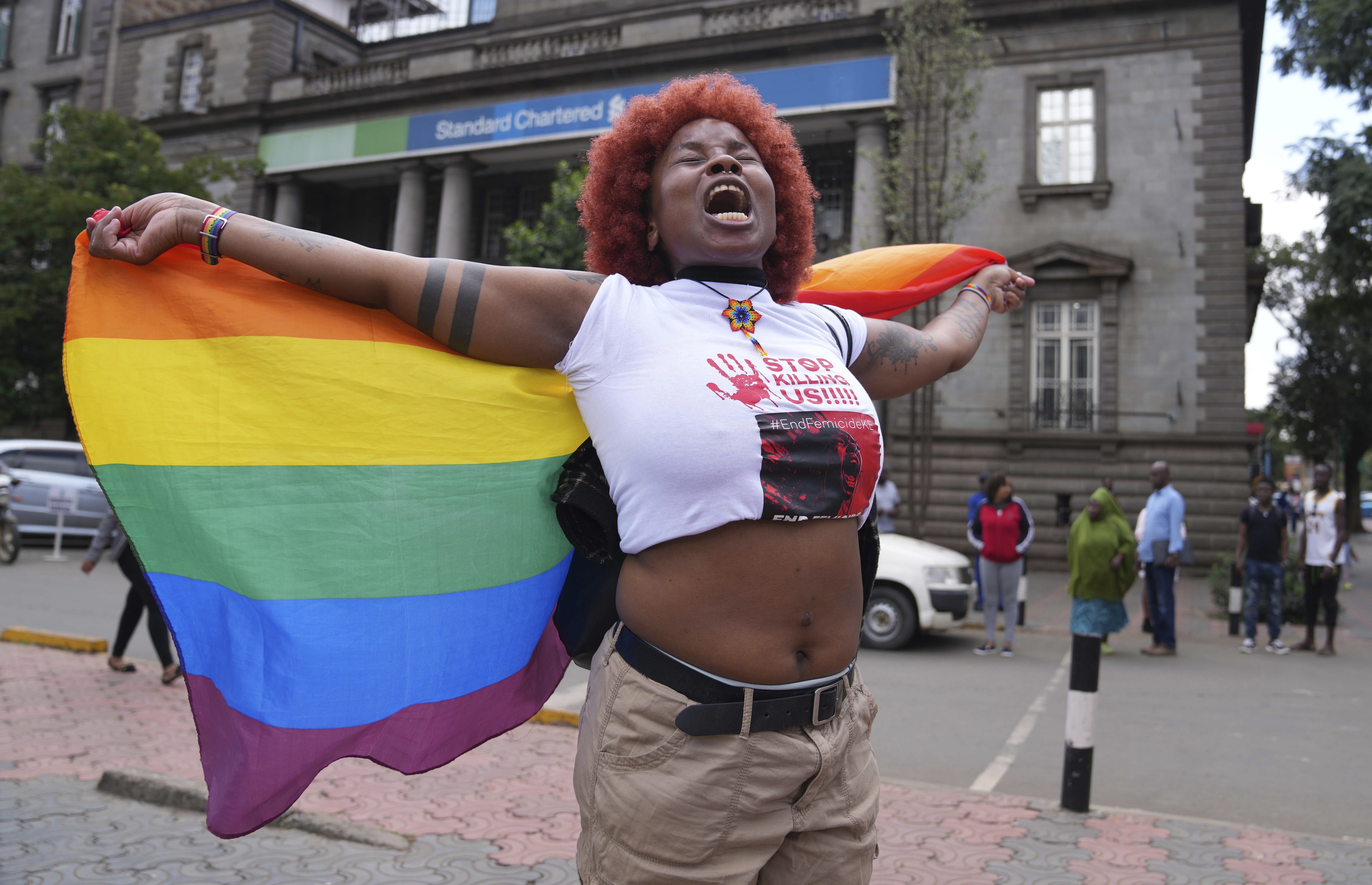 Women and feminists in Kenya took to the streets to march against the rising cases of femicide, in downtown Nairobi, Kenya, Saturday
