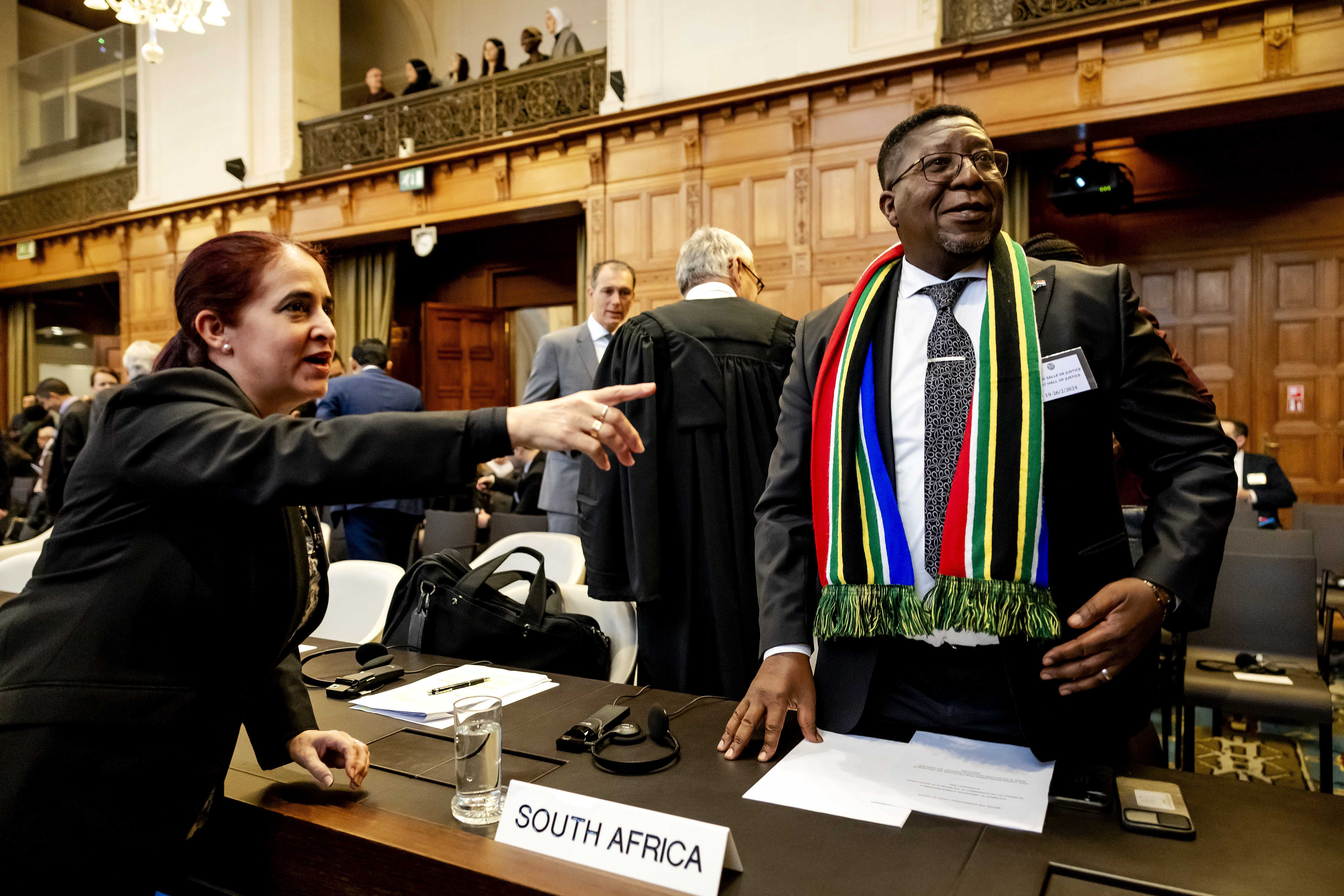 Ambassador Vusimuzi Madonsela (R) of South Africa attends a hearing at the International Court of Justice (ICJ) on the legal consequences of the Israeli occupation of Palestinian territories