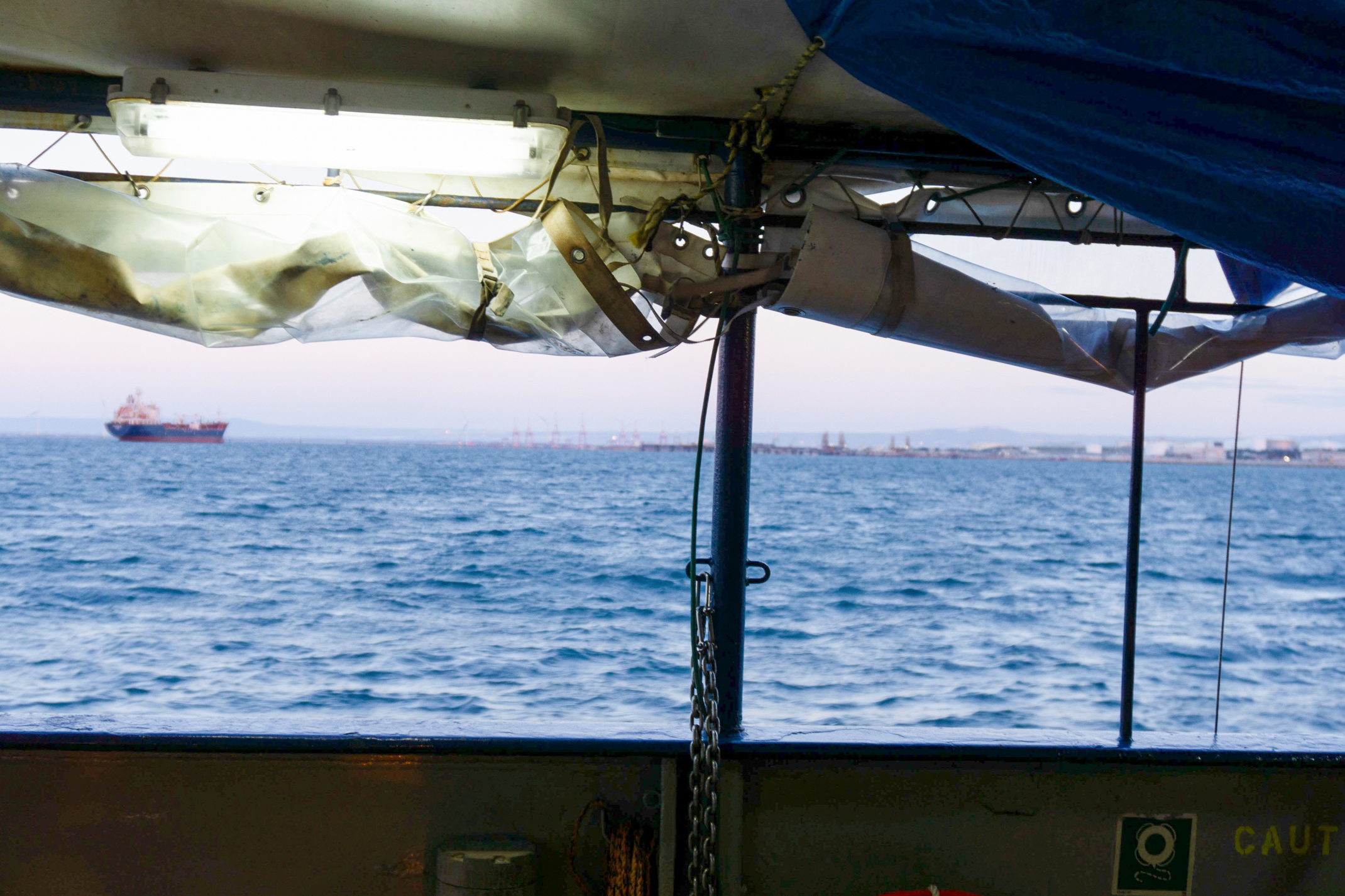 The view from the search-and-rescue vessel Humanity 1, approaching Taranto, Italy [Nora Adin Fares/Al Jazeera]
