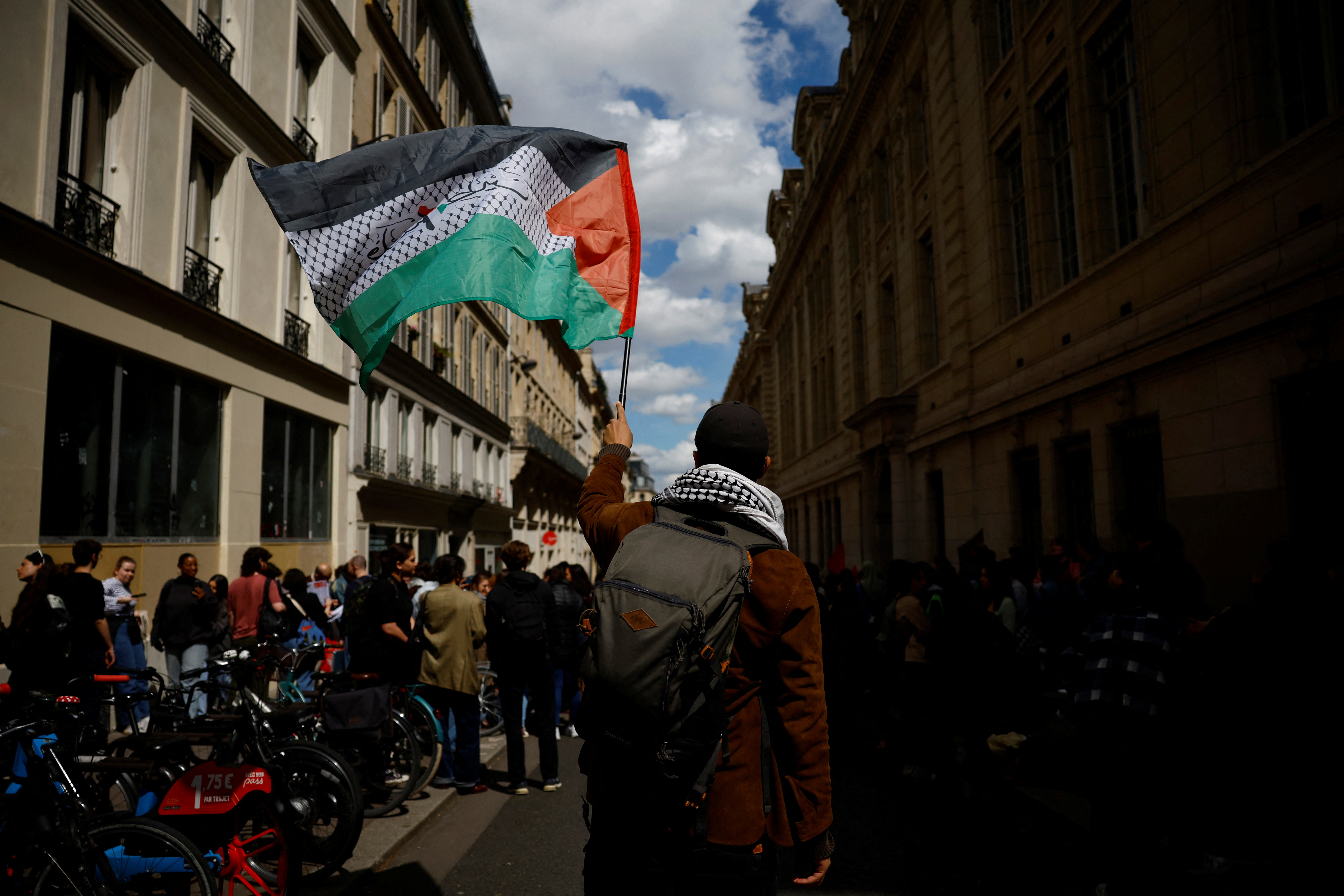 protest in front of the Sorbonne University
