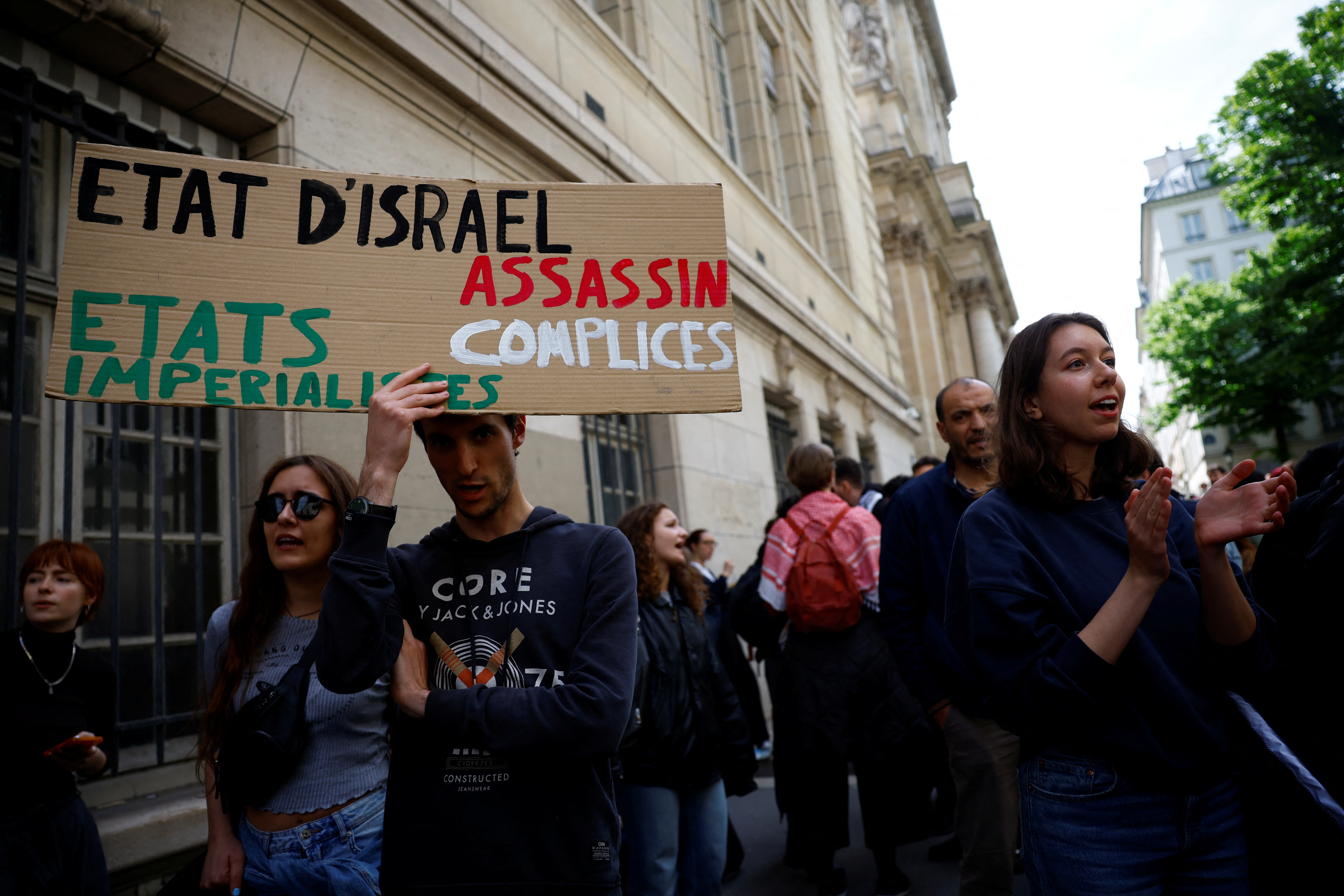 protest in front of the Sorbonne University