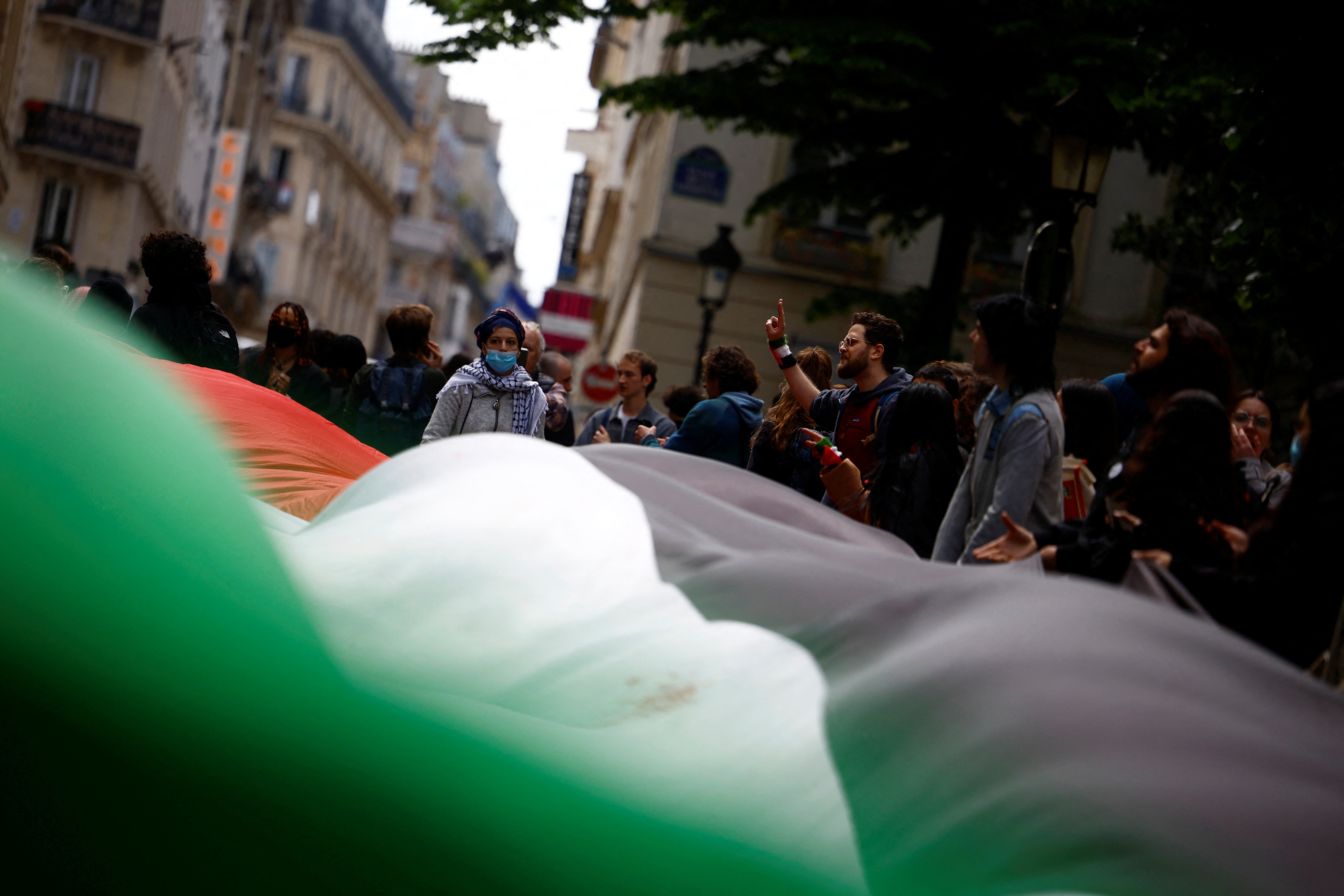 protest in front of the Sorbonne University