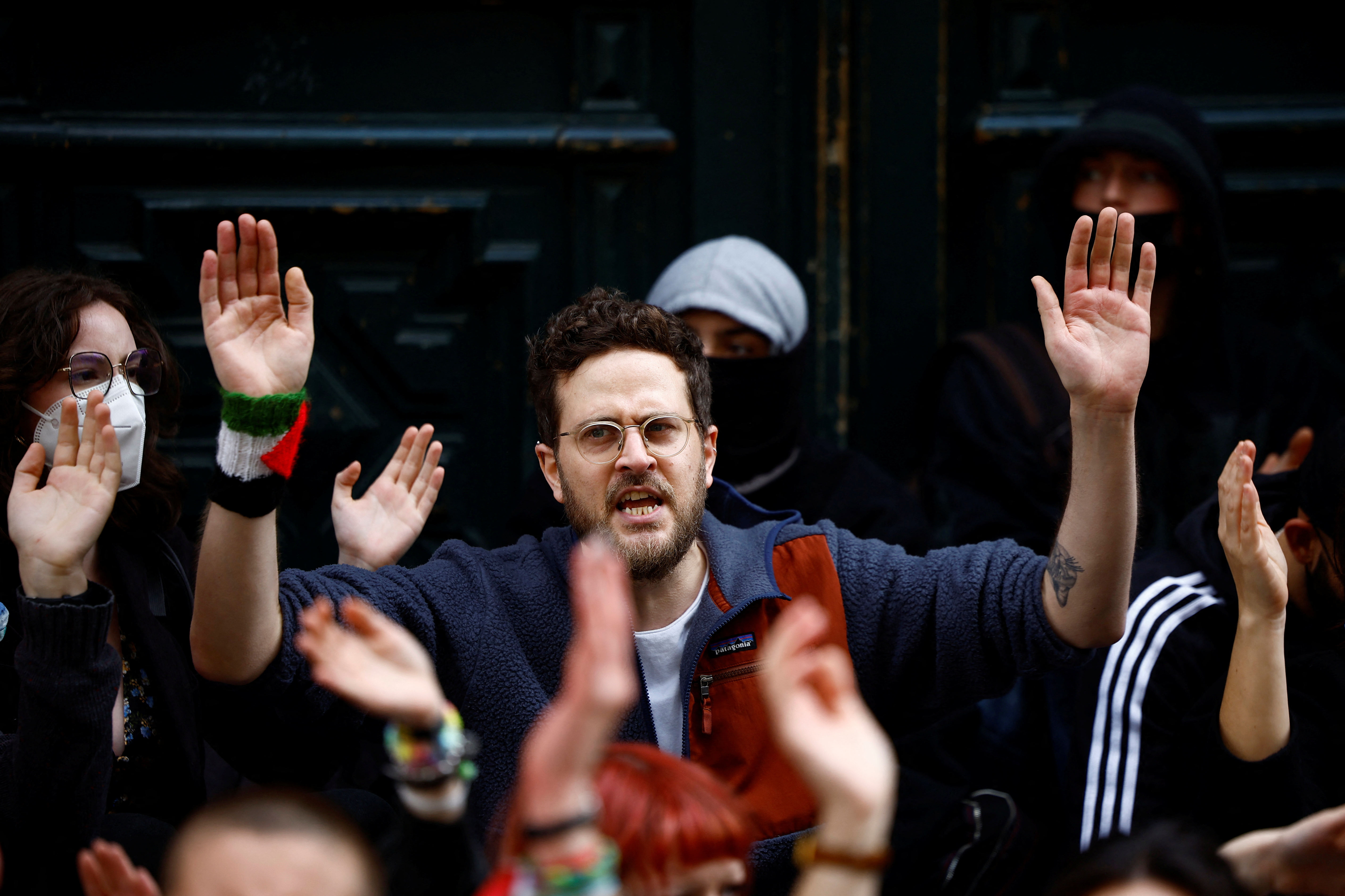 protest in front of the Sorbonne University
