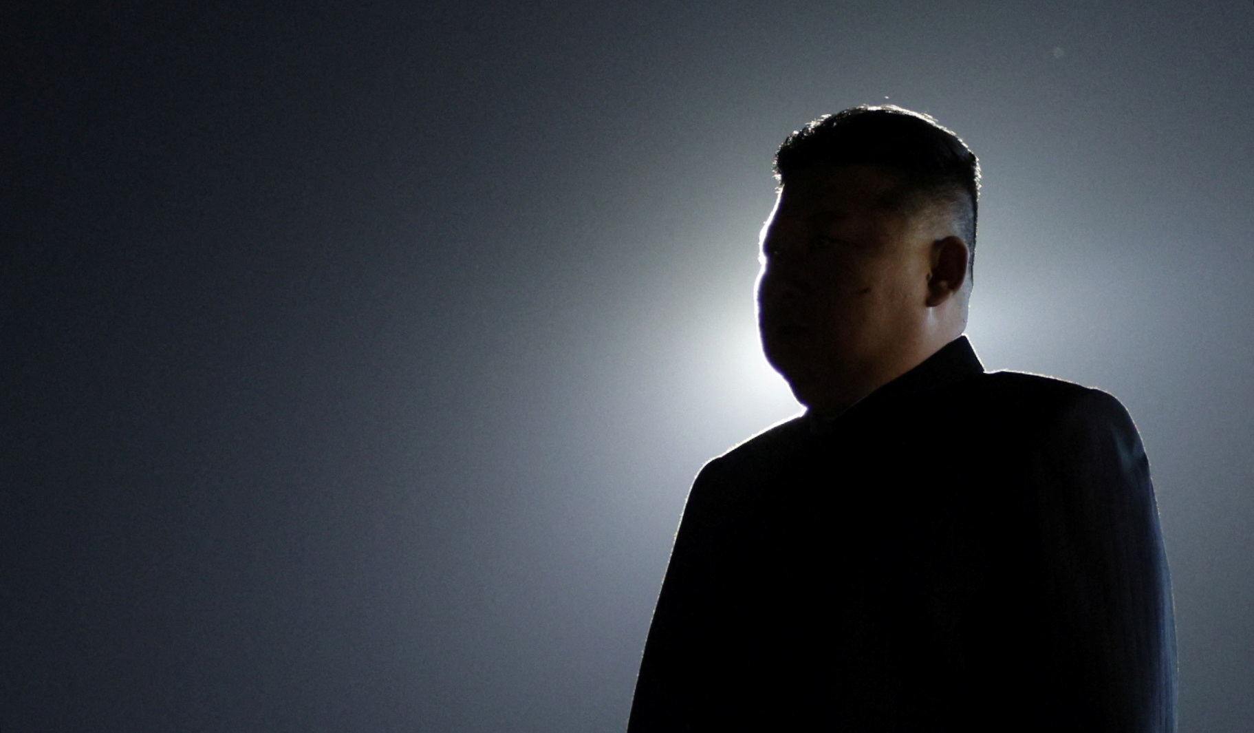 Kim Jong Un silhouetted against the night sky