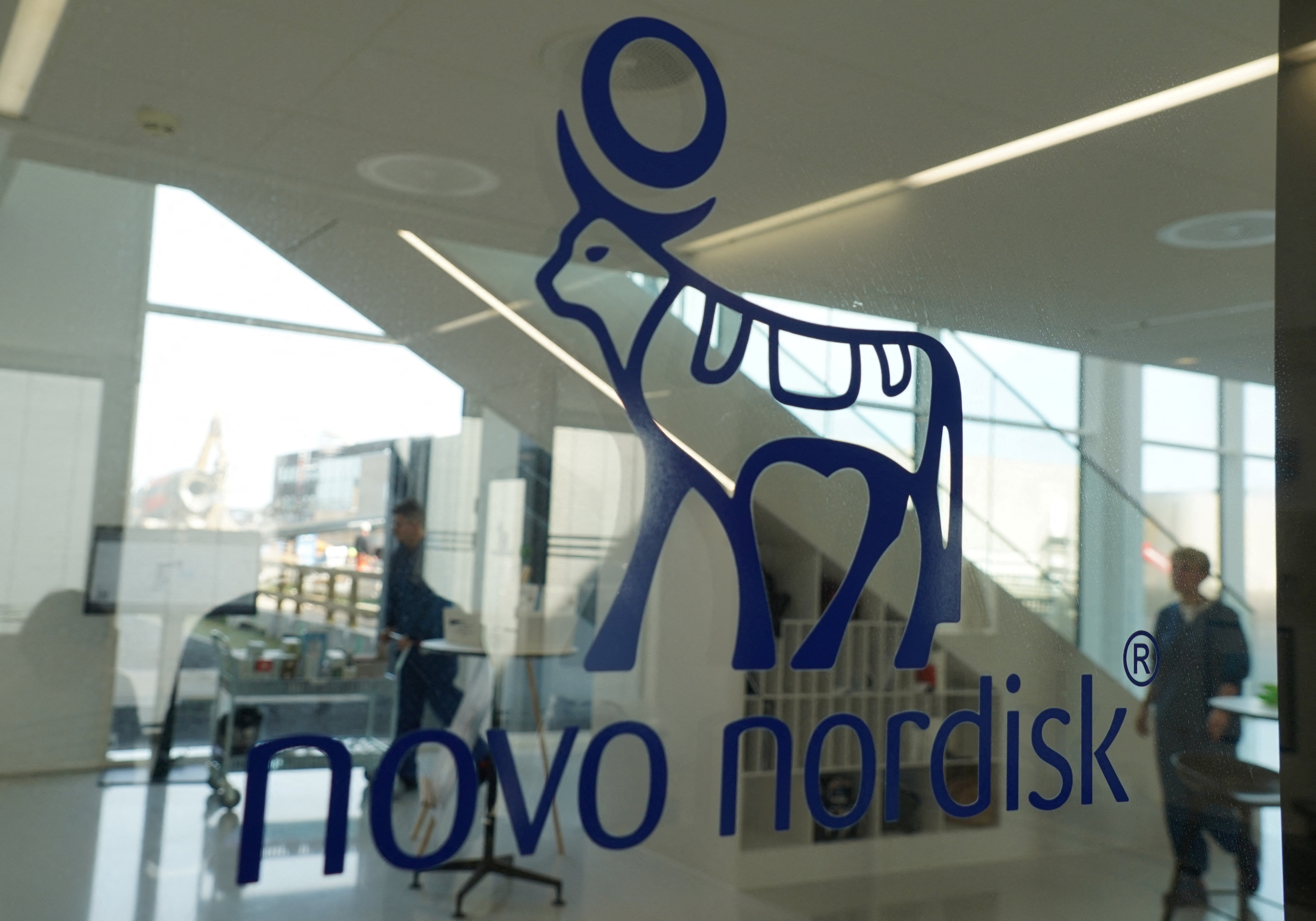 The logo of Danish drugmaker Novo Nordisk in their offices in Hillerod, Denmark