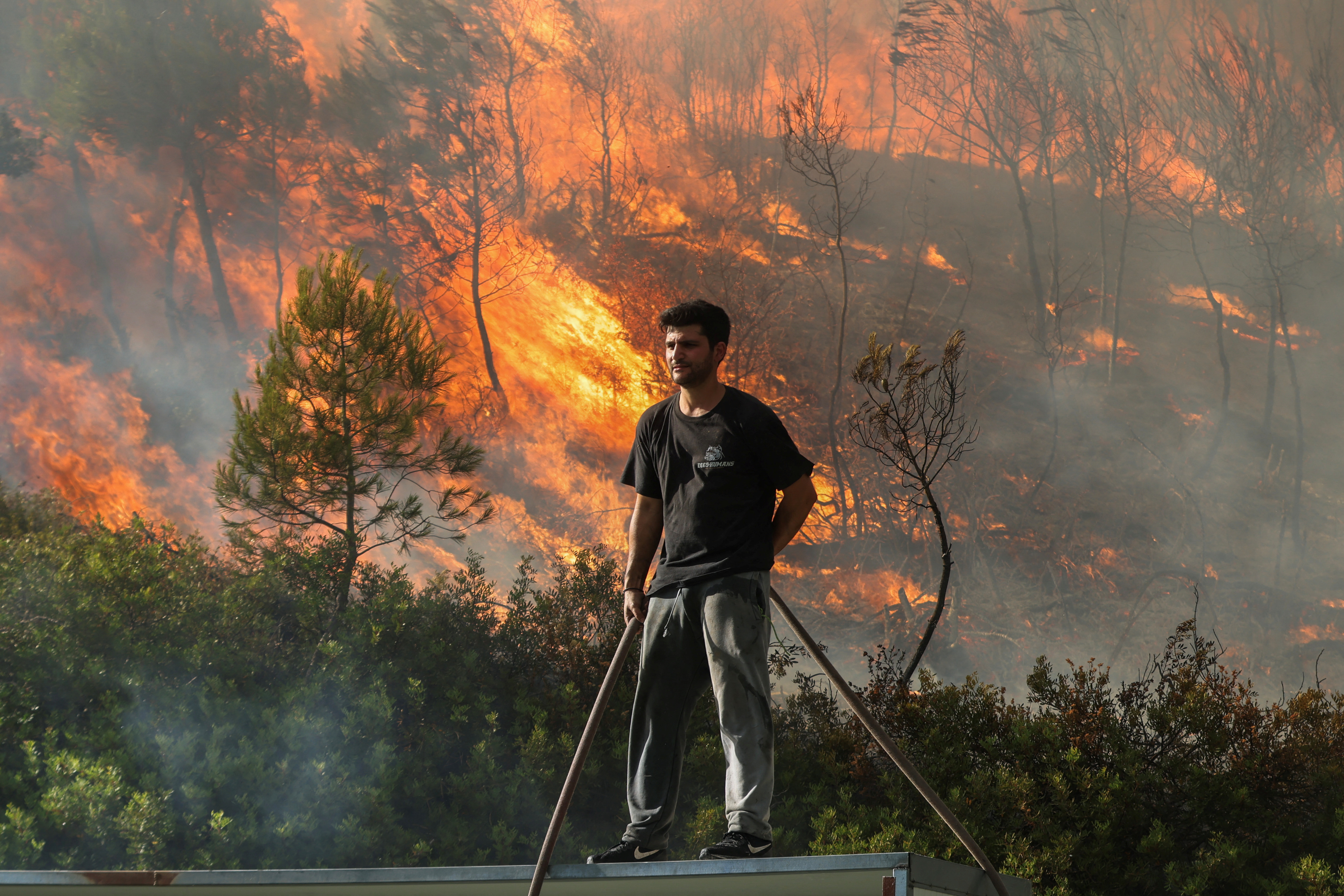 Firefighters were battling a series of wildfires near the Greek capital Athens on Sunday evening