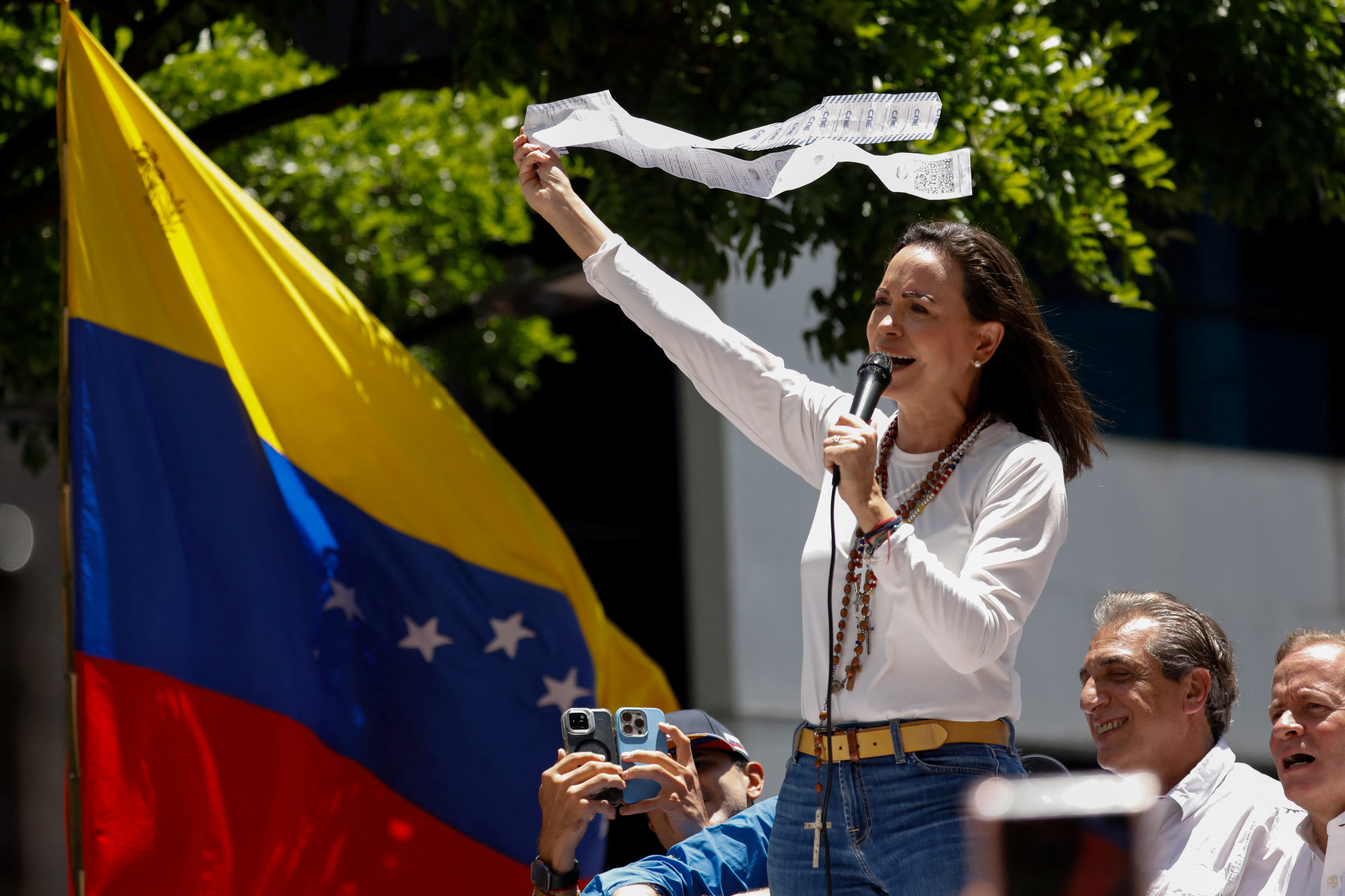 Venezuela opposition leader in a white shirt