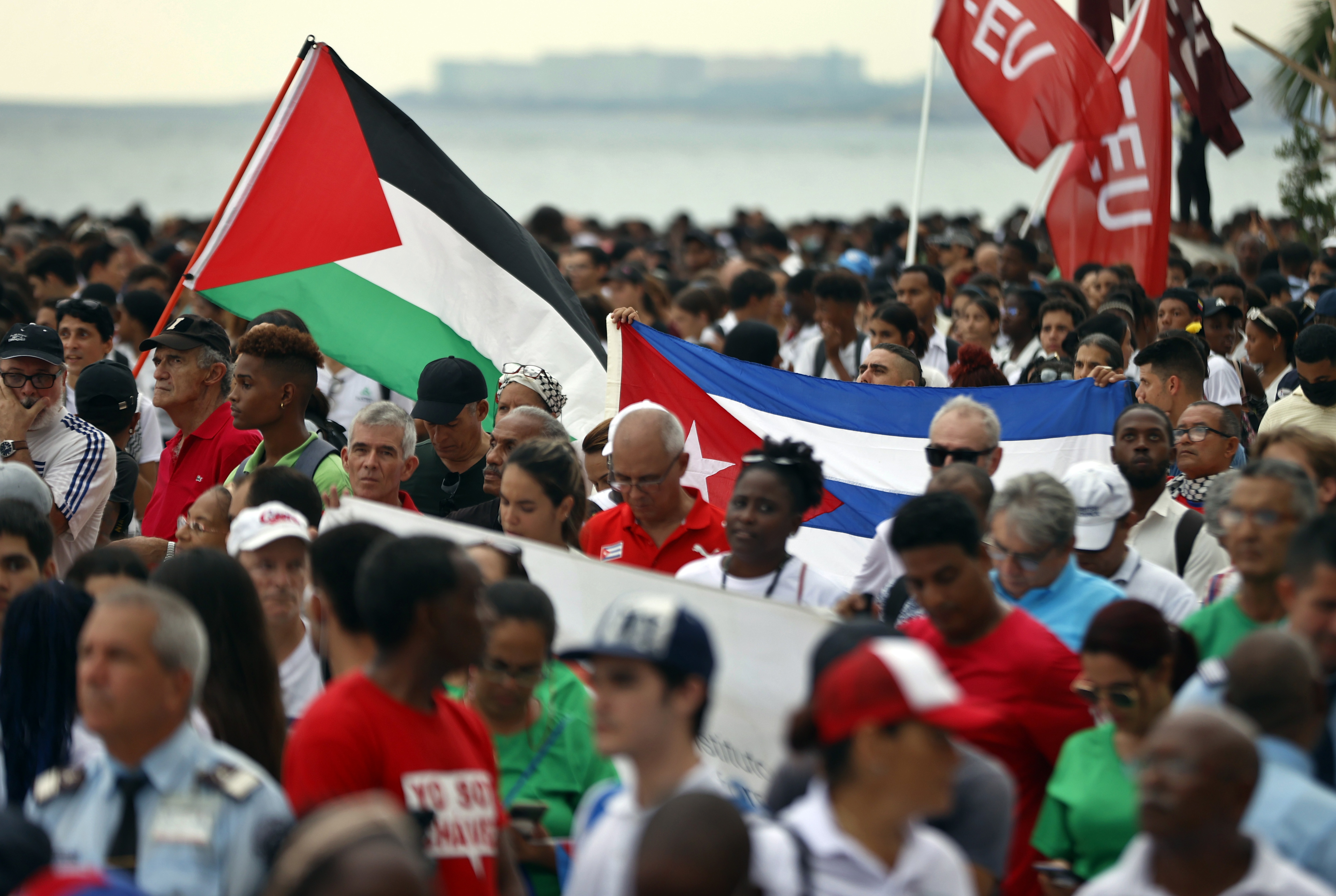Cuban president leads pro-Palestinian march in Havana