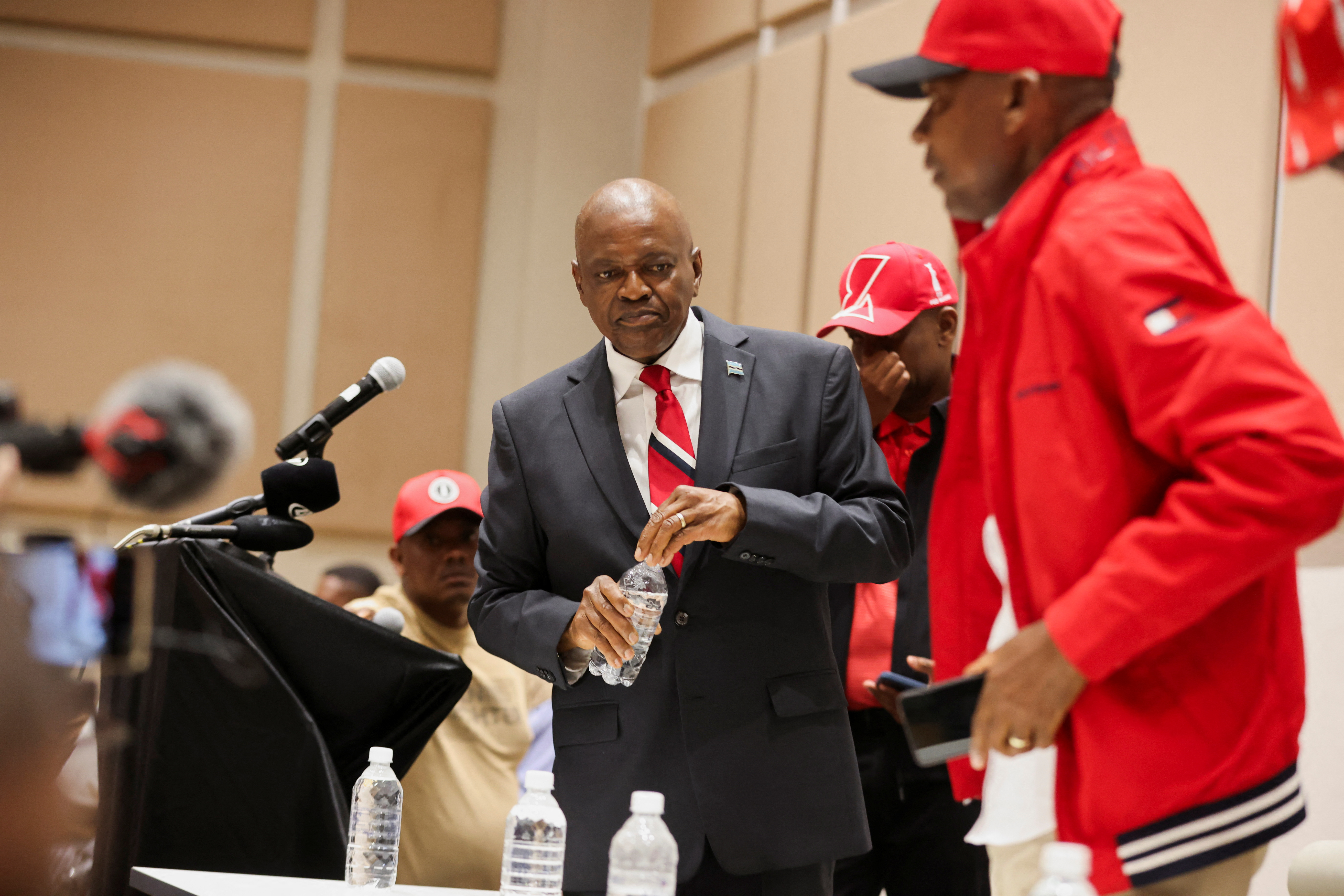 Botswana's President Mokgweetsi Masisi addresses a press conference to concede defeat