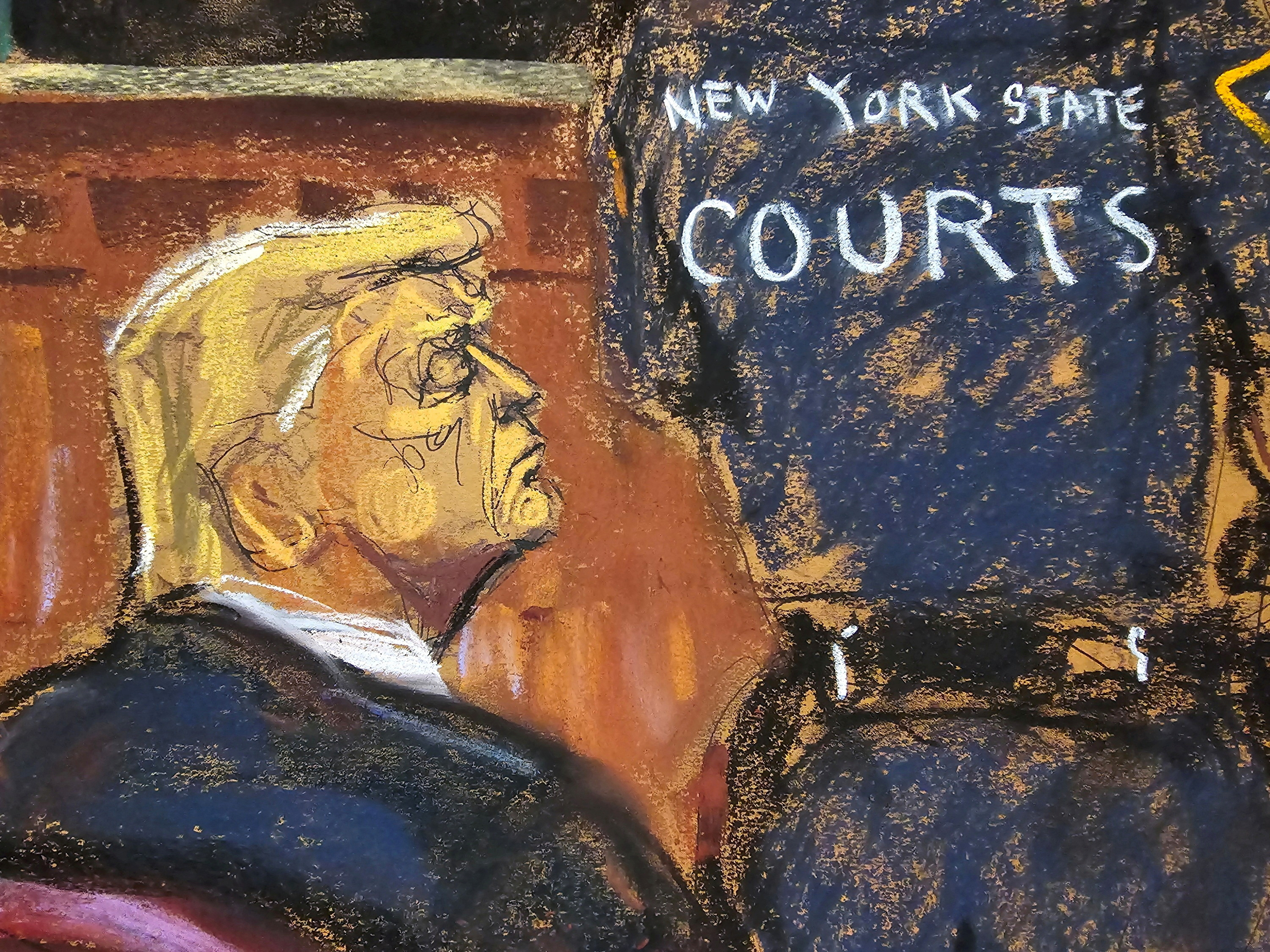 Artist's impression of president-elect Donald Trump at Manhattan state court in New York City