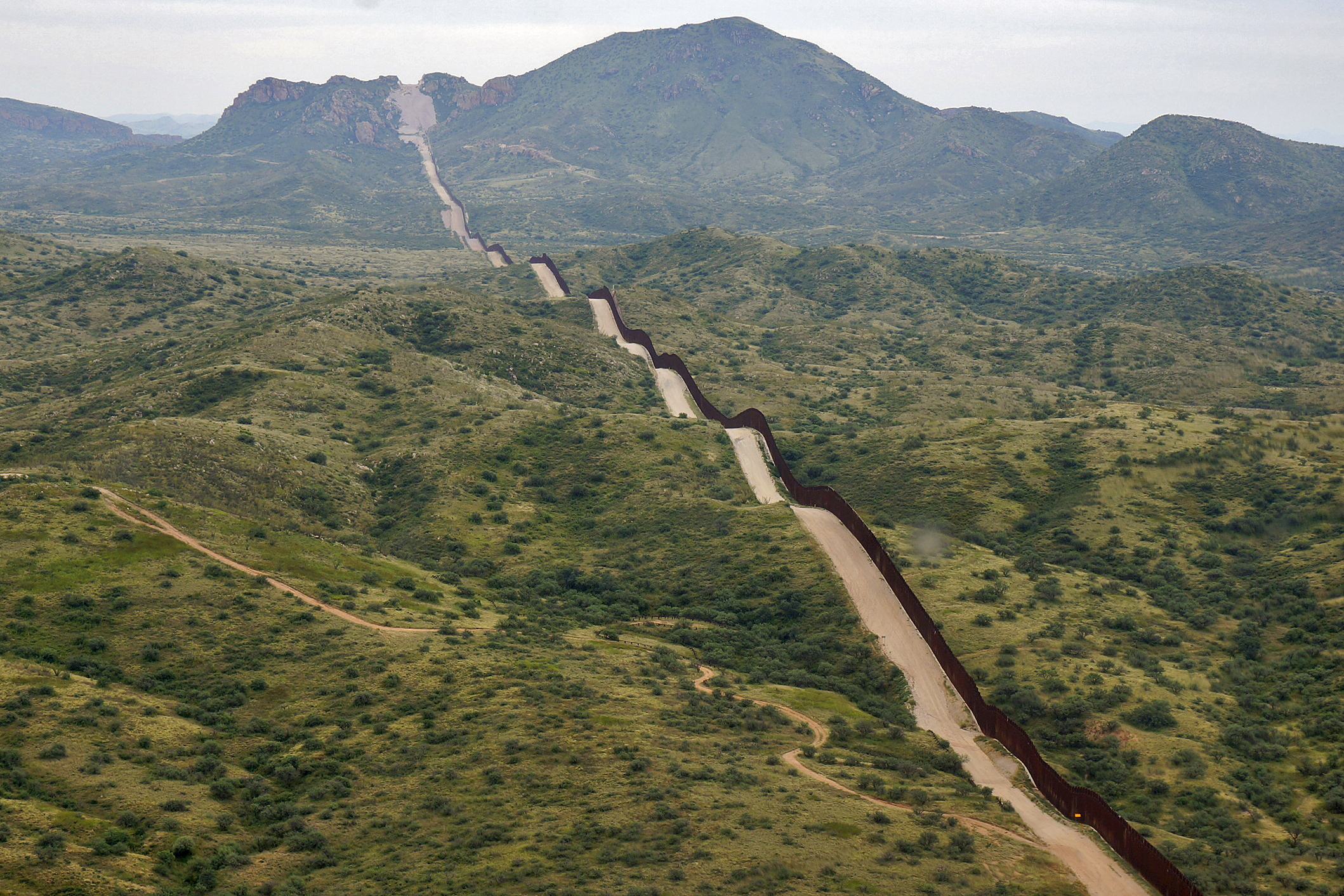 An aerial view of the US-Mexico border