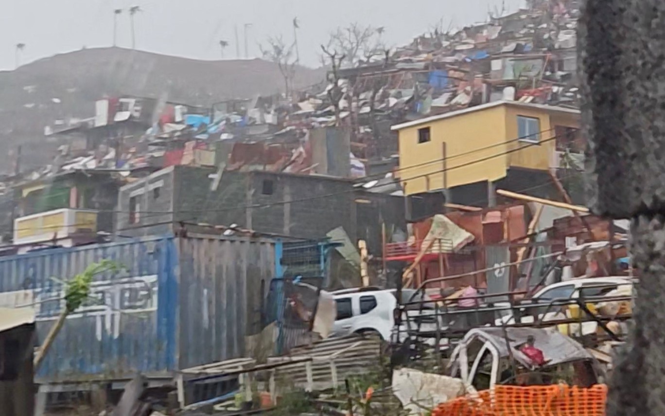 A view shows damage caused by the Cyclone Chido, in Kaweni, Mayotte, France in this screengrab from a social media video, obtained by Reuters on December 14, 2024. @foulani2.00 via TikTok via REUTERS THIS IMAGE HAS BEEN SUPPLIED BY A THIRD PARTY. MANDATORY CREDIT. NO RESALES. NO ARCHIVES.