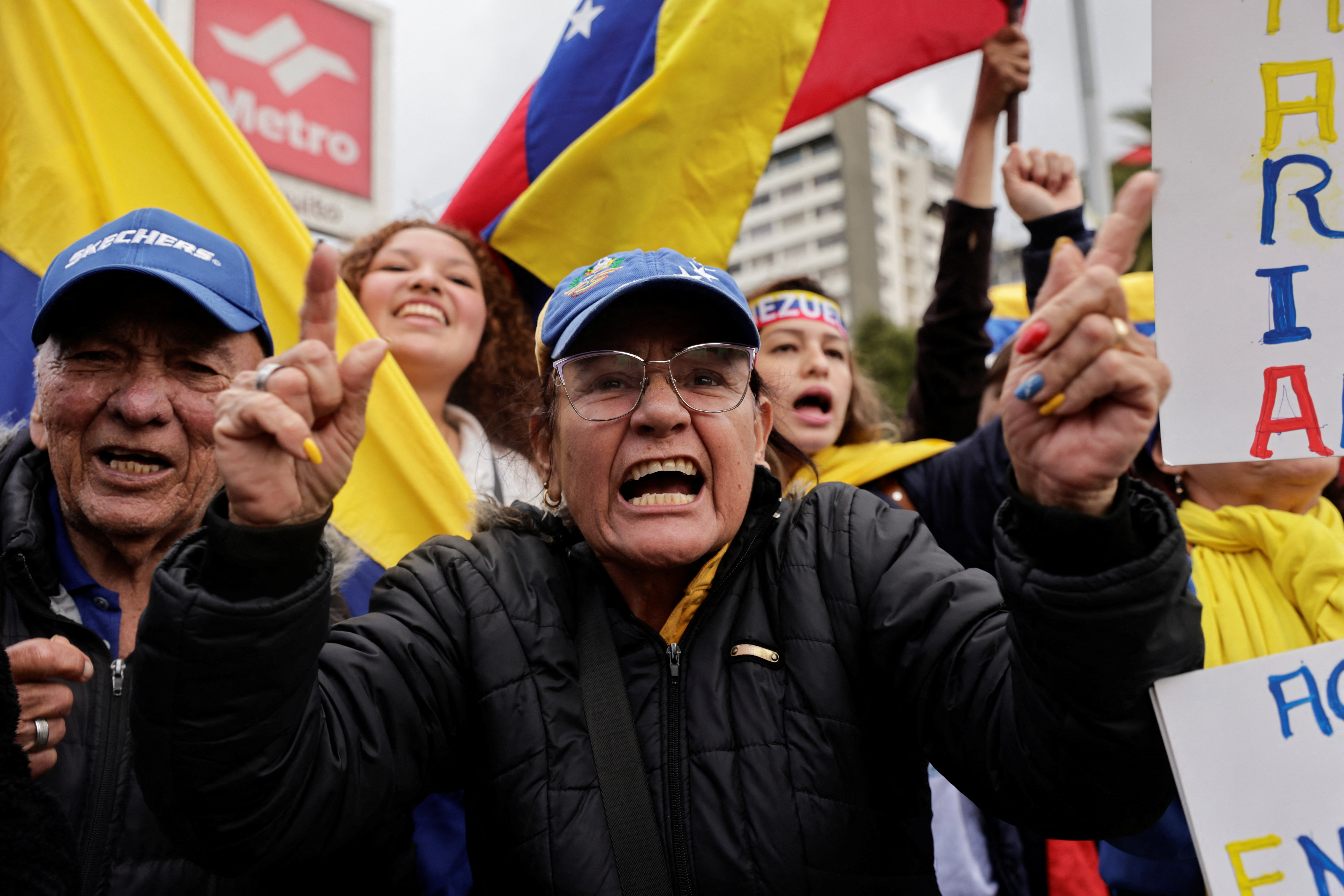 A Venezuelan opposition supporter reacts during a protest ahead of the Friday inauguration of President Nicolas Maduro for his third term, in Quito, Ecuador January 9