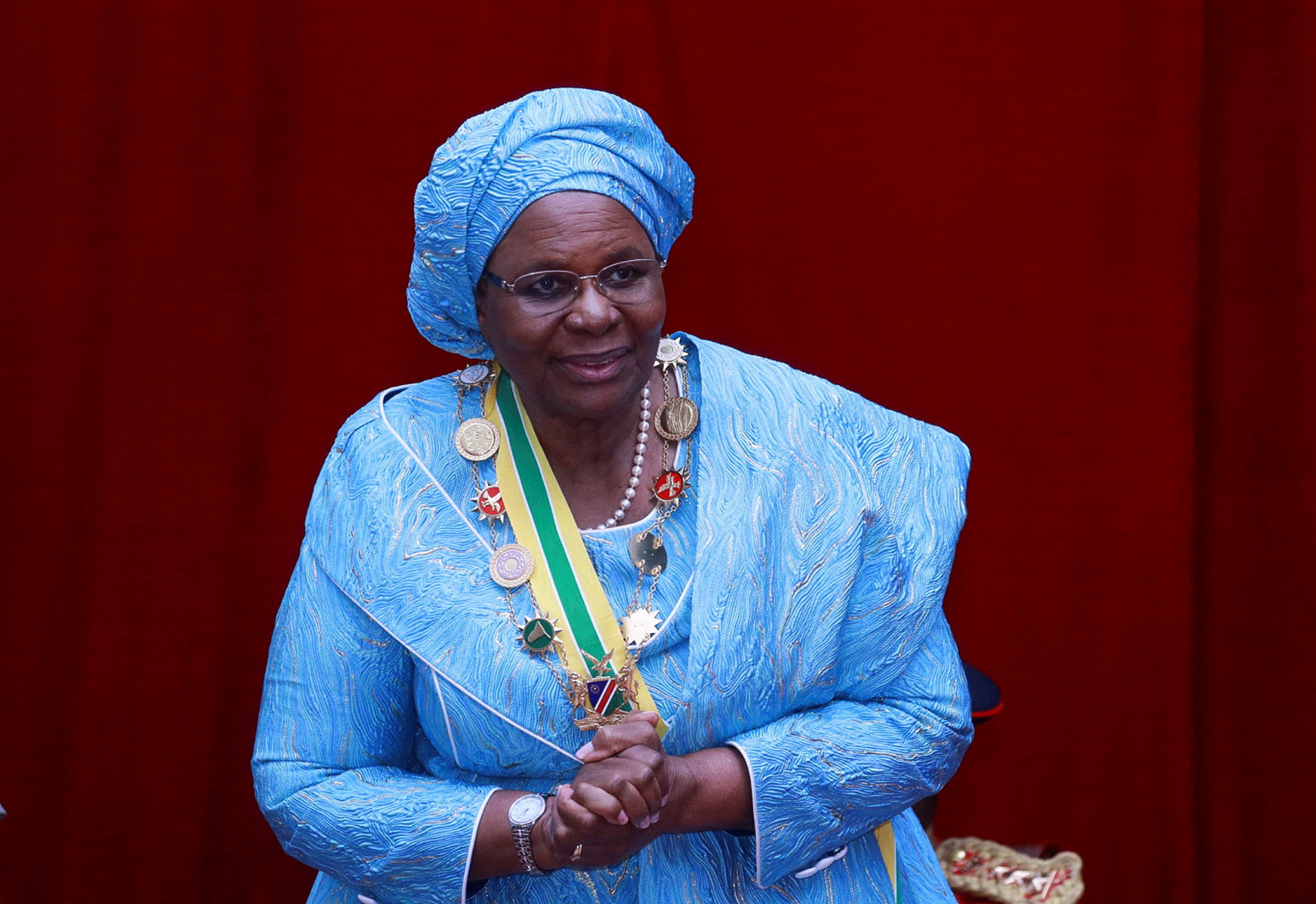 Namibia's first female president, Netumbo Nandi-Ndaitwah, smiles during her inauguration.