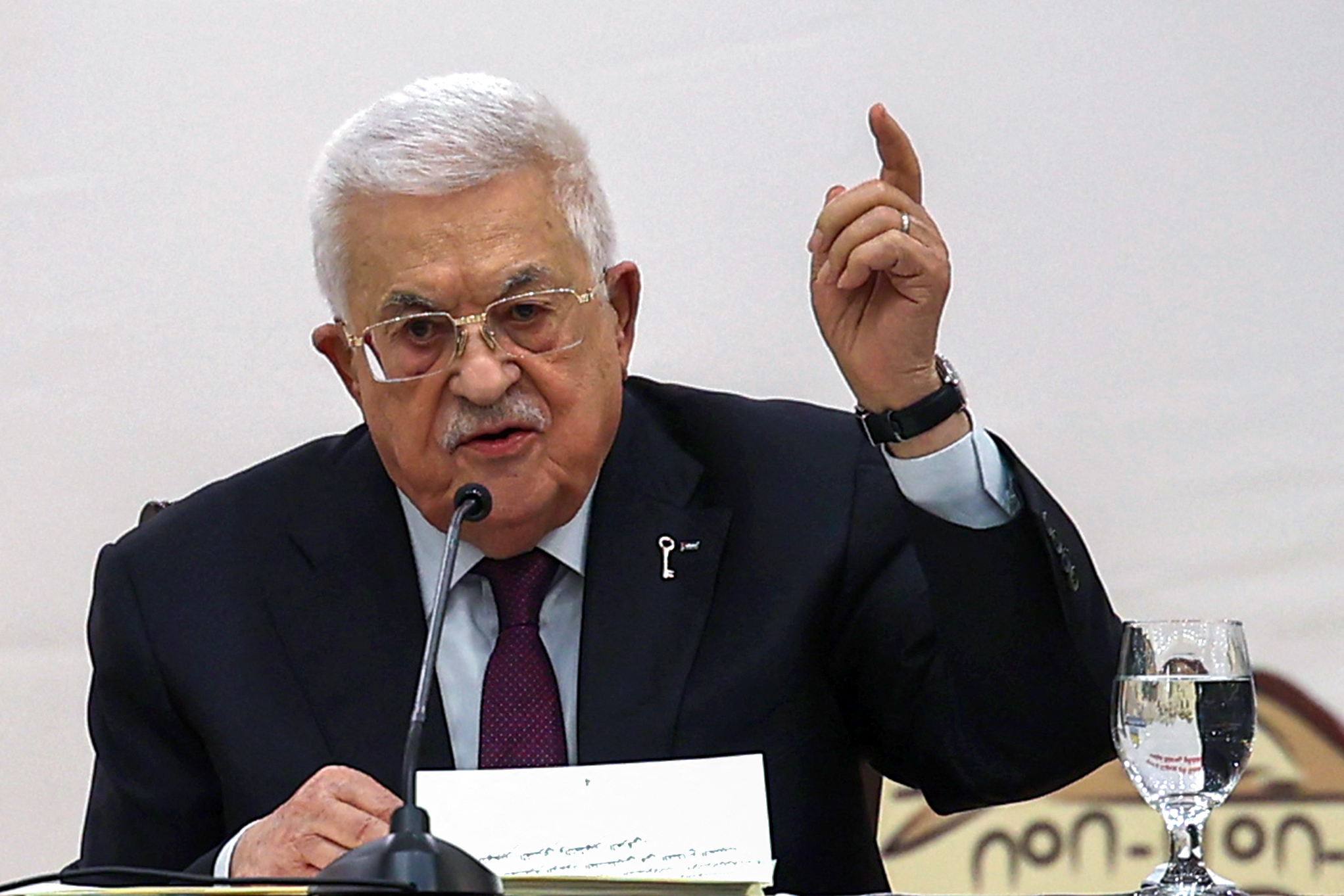 Palestinian Authority President Mahmoud Abbas speaks during the 32nd Palestinian Liberation Organization (PLO) Central Council session in Ramallah on April 23, 2025.
