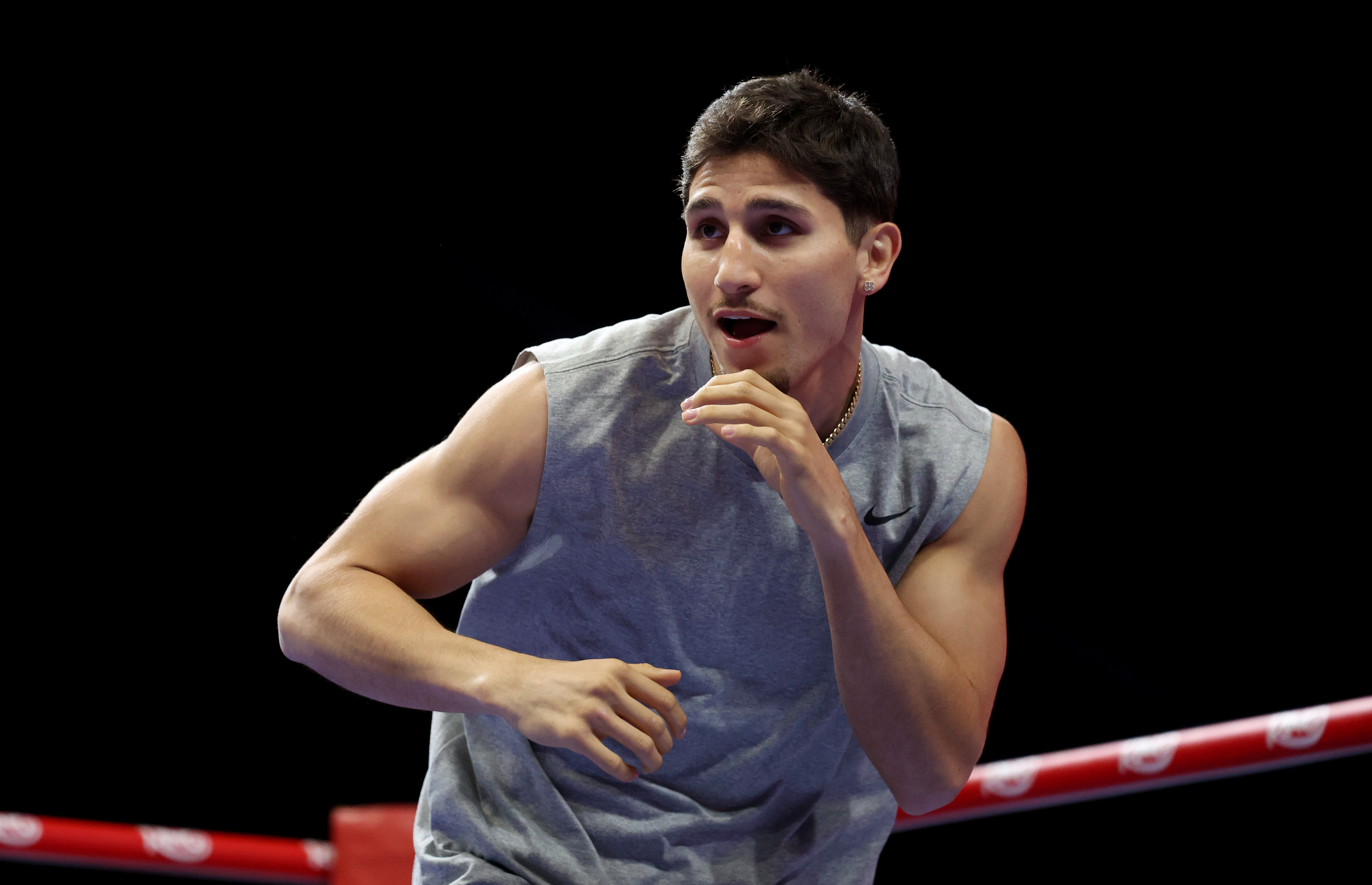 RIYADH, SAUDI ARABIA - APRIL 30: Marco Verde trains during the media workout ahead of his middleweight fight against Michel Galvan Polina as part of the Fatal Fury City of Wolves card at Boulevard City Studio on April 30, 2025 in Riyadh, Saudi Arabia. (Photo by Richard Pelham/Getty Images)