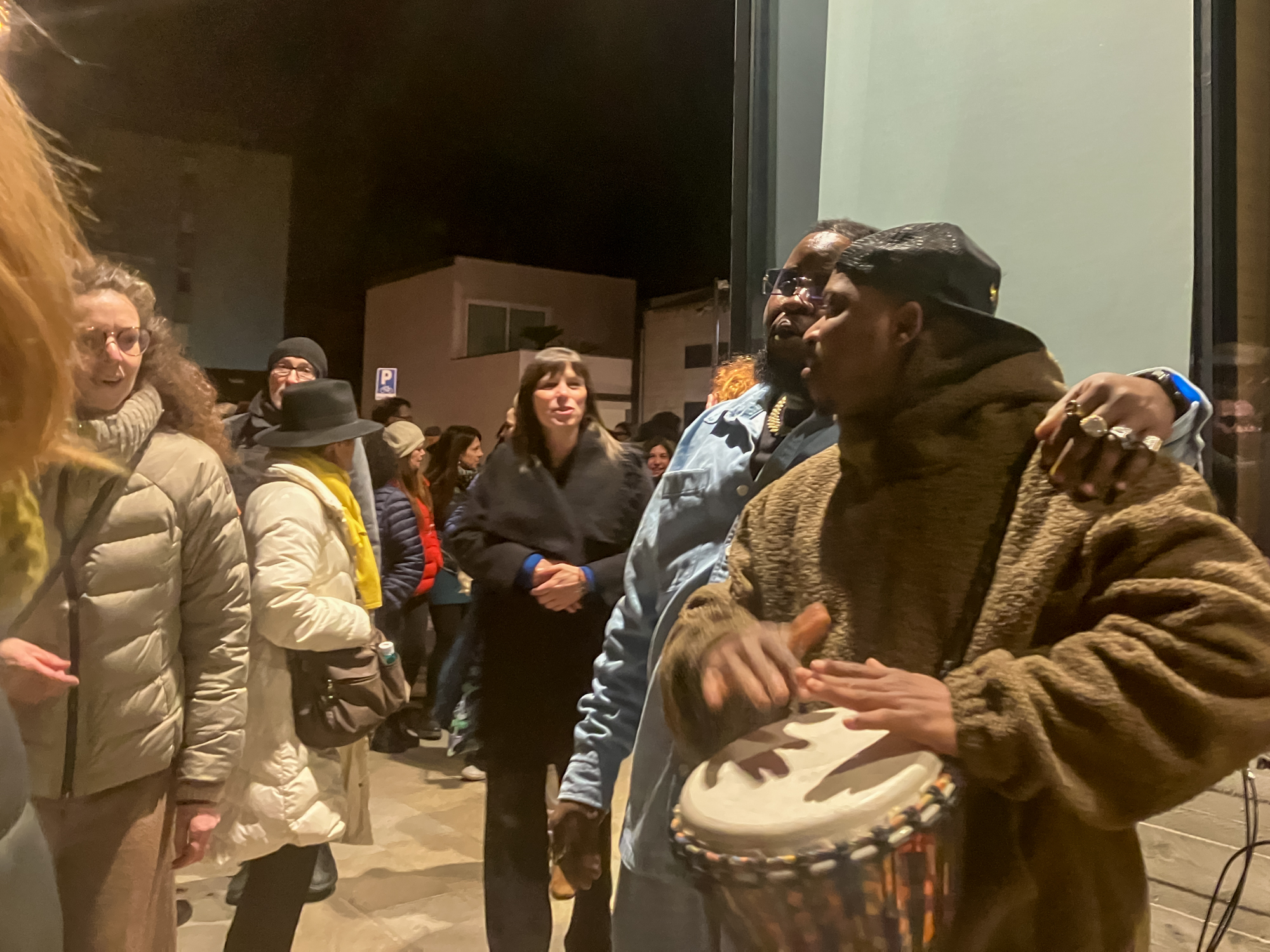 Prince and his friend John, also from Nigeria, singing during a performance.