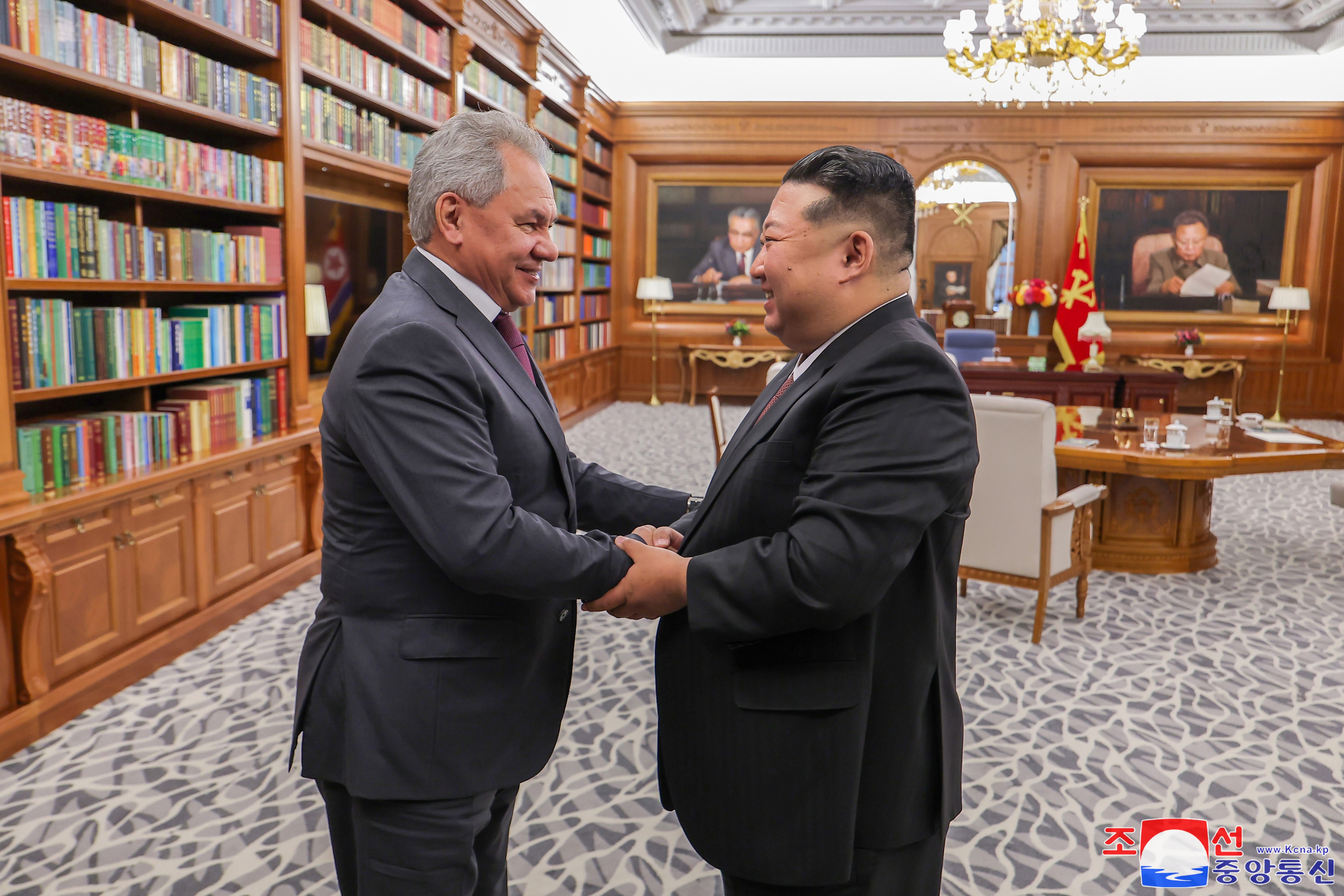 North Korean Supreme Leader Kim Jong Un (R) meets with Secretary of the Russian Security Council Sergei Shoigu at the headquarters of the Workers Party of Korea (WPK) Central Committee in Pyongyang, North Korea on June 4, 2025.