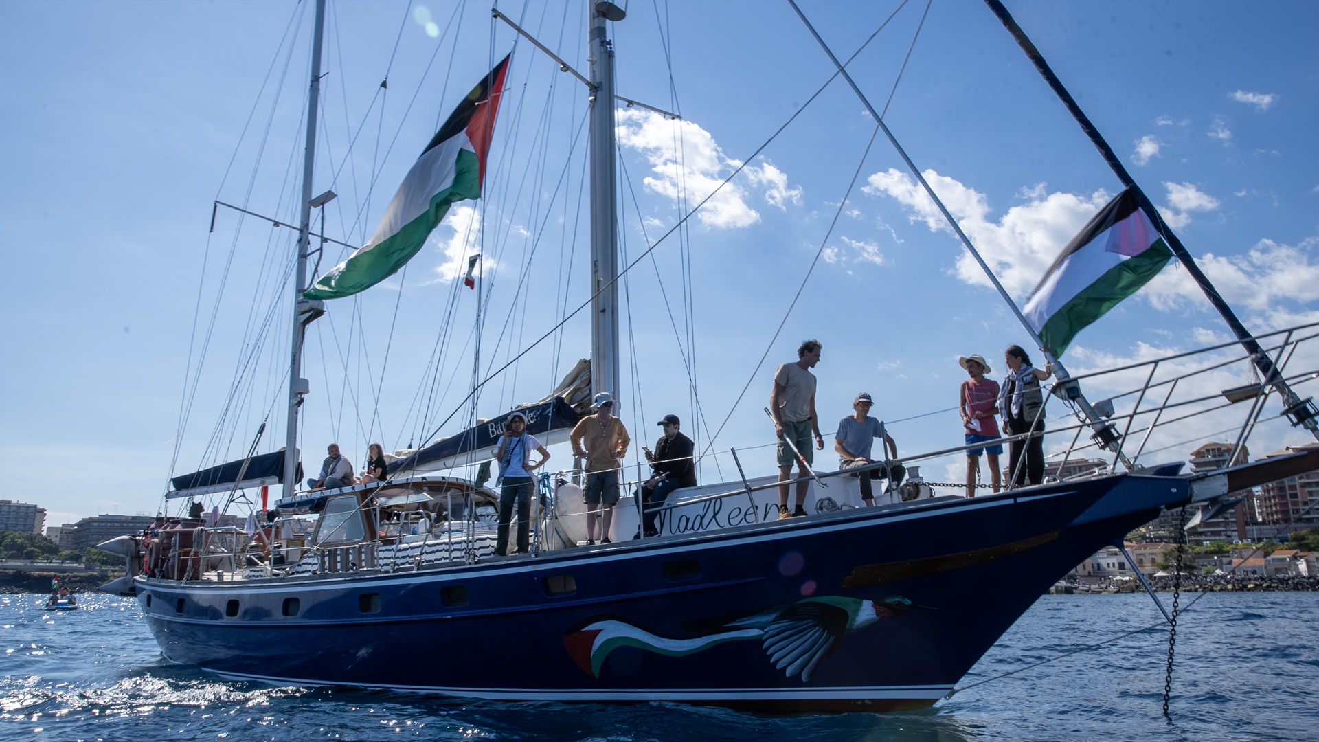 Gaza-bound Madleen ship before leaving the port of Catania, southern Italy, on June 1, 2025