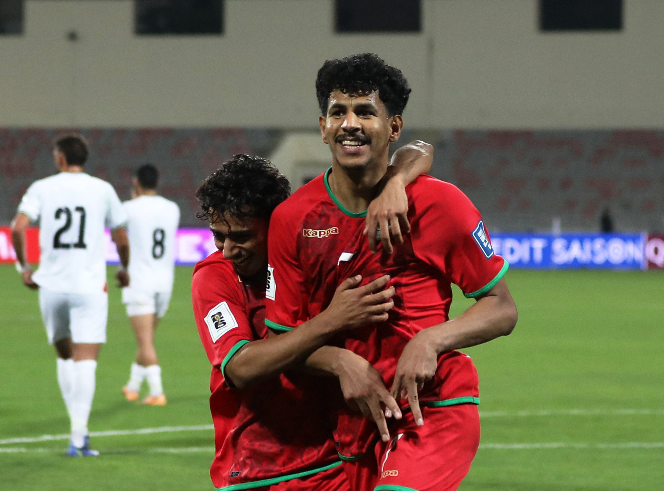 World Cup - AFC Qualifiers - Group B - Palestine v Oman - King Abdullah II Stadium, Amman, Jordan - June 10, 2025 Oman's Essam Al-Subhi celebrates scoring their first goal with Oman's Hussain Said Ahmed Thfniti Al Shahri