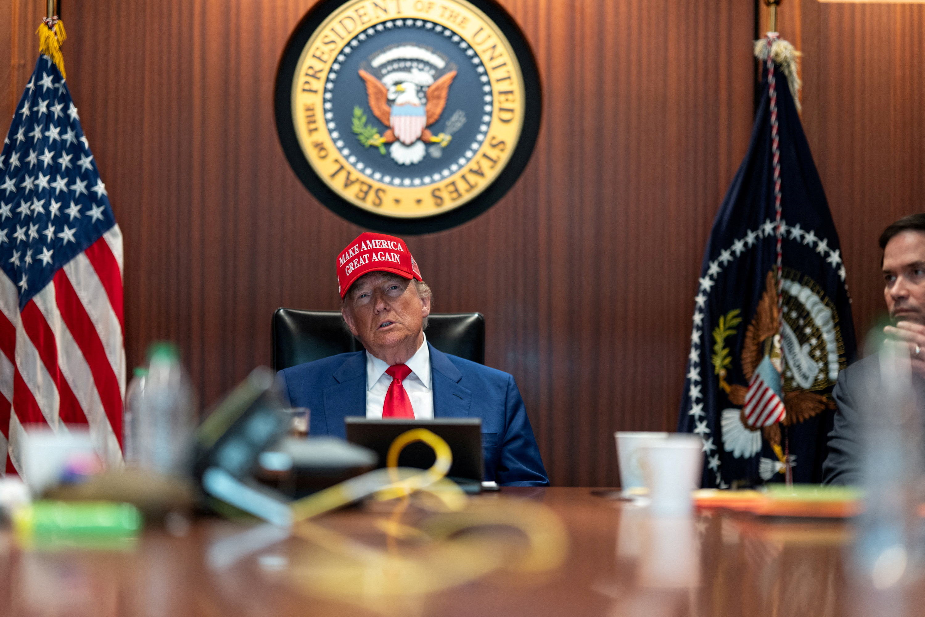 U.S. President Donald Trump holds a meeting in the Situation Room at the White House in Washington, D.C., U.S. June 21, 2025. The White House/Handout via REUTERS THIS IMAGE HAS BEEN SUPPLIED BY A THIRD PARTY TPX IMAGES OF THE DAY