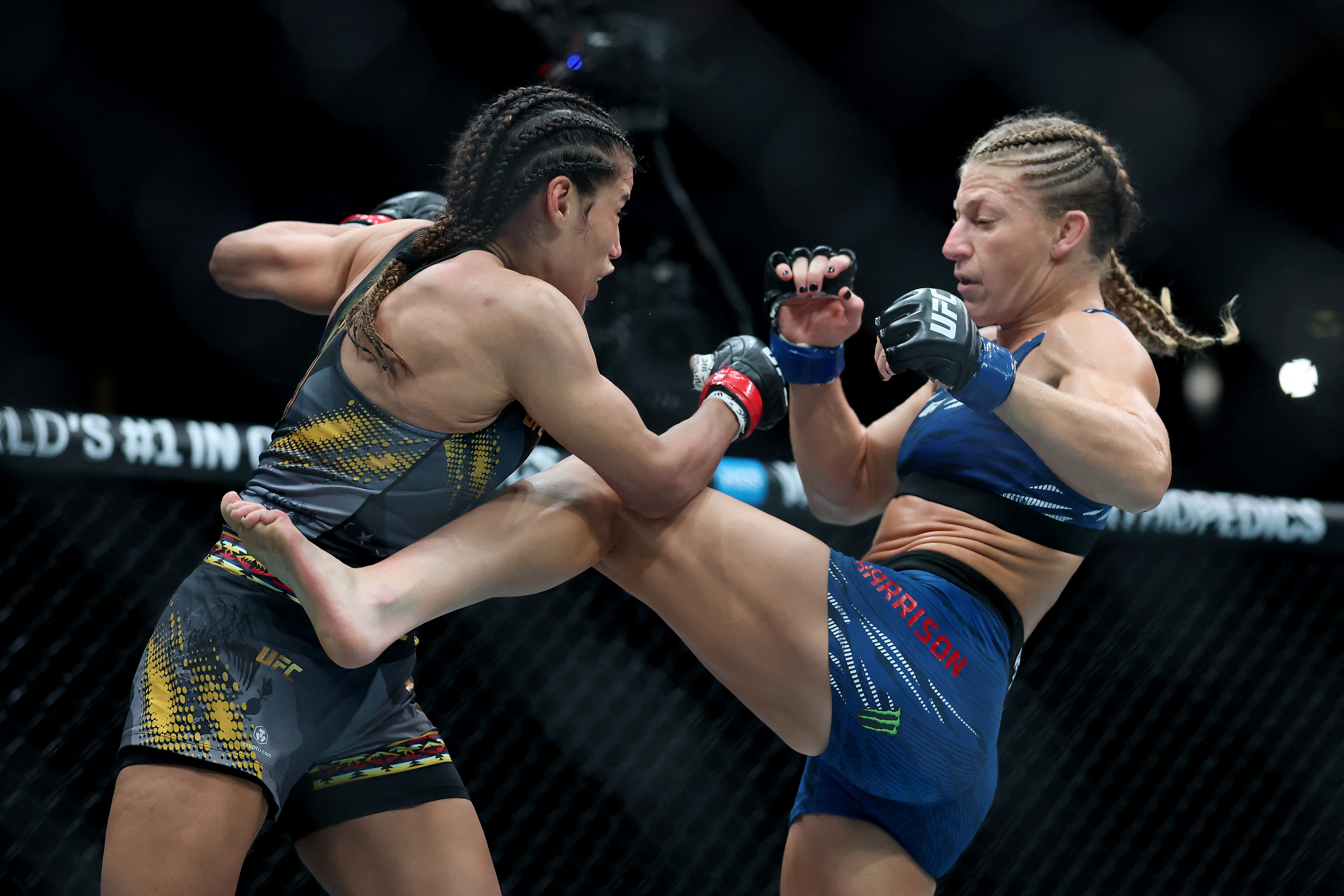 Kayla Harrison and Julianna Pena in action.