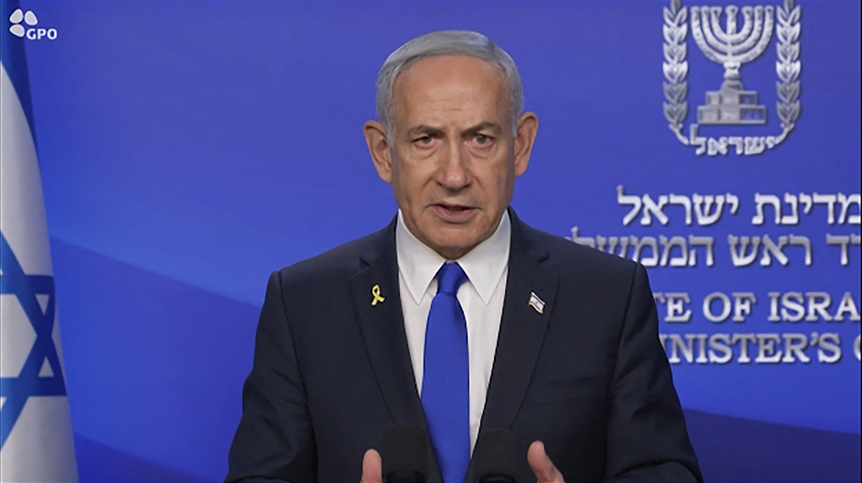 This image grab from a video released by the Israeli Government Press Office (GPO) shows Israel's Prime Minister Benjamin Netanyahu announcing the launch of a targeted military operation against Iran in a video statement on June 13, 2025. Netanyahu said the country's strikes against Iran would "continue for as many days as it takes" after Israel announced it had carried out strikes on Iran. (Photo by GPO / AFP) / Israel OUT / ISRAEL OUT / ISRAEL OUT / RESTRICTED TO EDITORIAL USE - MANDATORY CREDIT "AFP PHOTO / HANDOUT / GPO" - NO MARKETING NO ADVERTISING CAMPAIGNS - DISTRIBUTED AS A SERVICE TO CLIENTS
