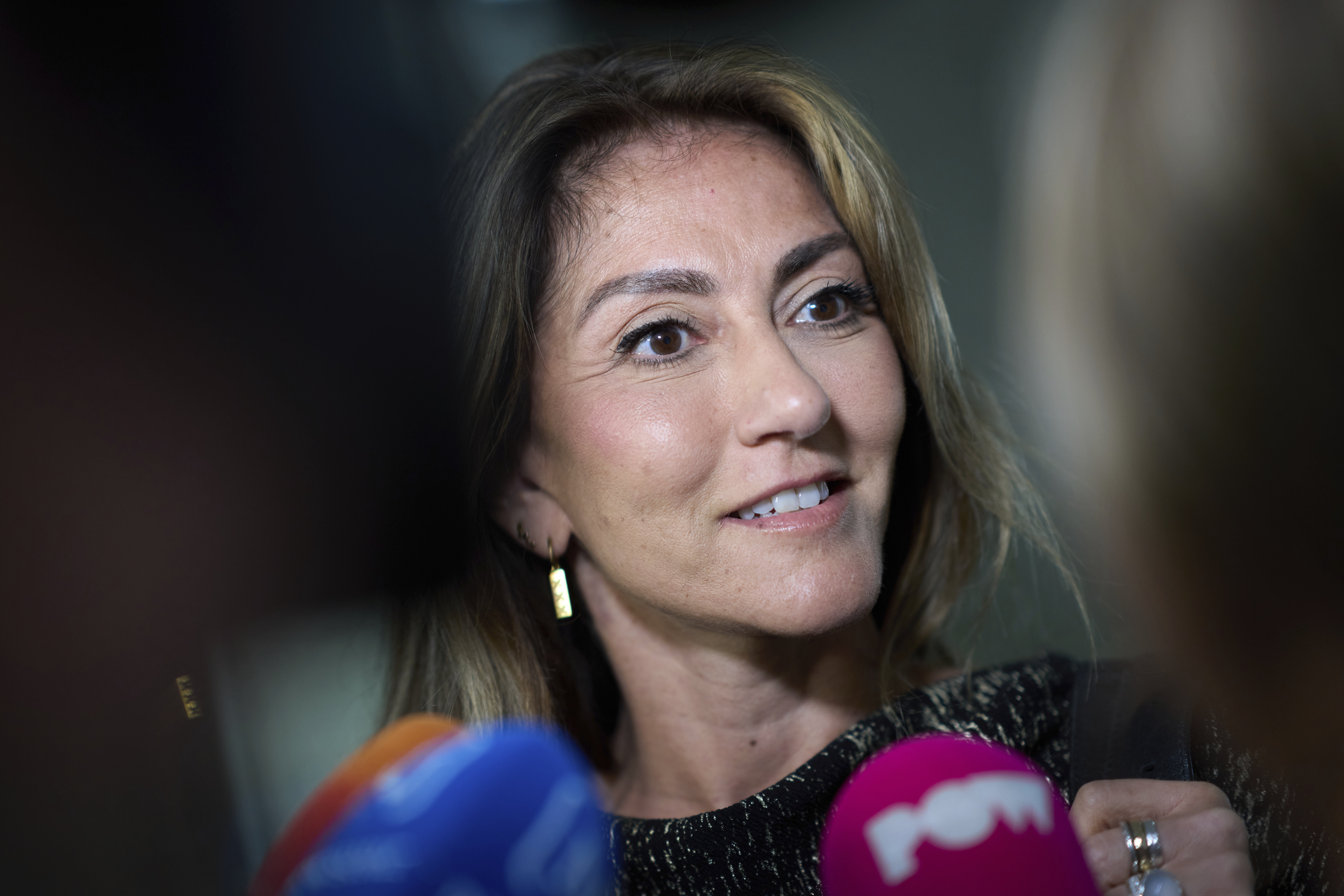 Dilan Yesilgoz, leader of the right-wing People's Party for Freedom and Democracy, arrives for a meeting in The Hague to discuss Geert Wilders' immigration demands.