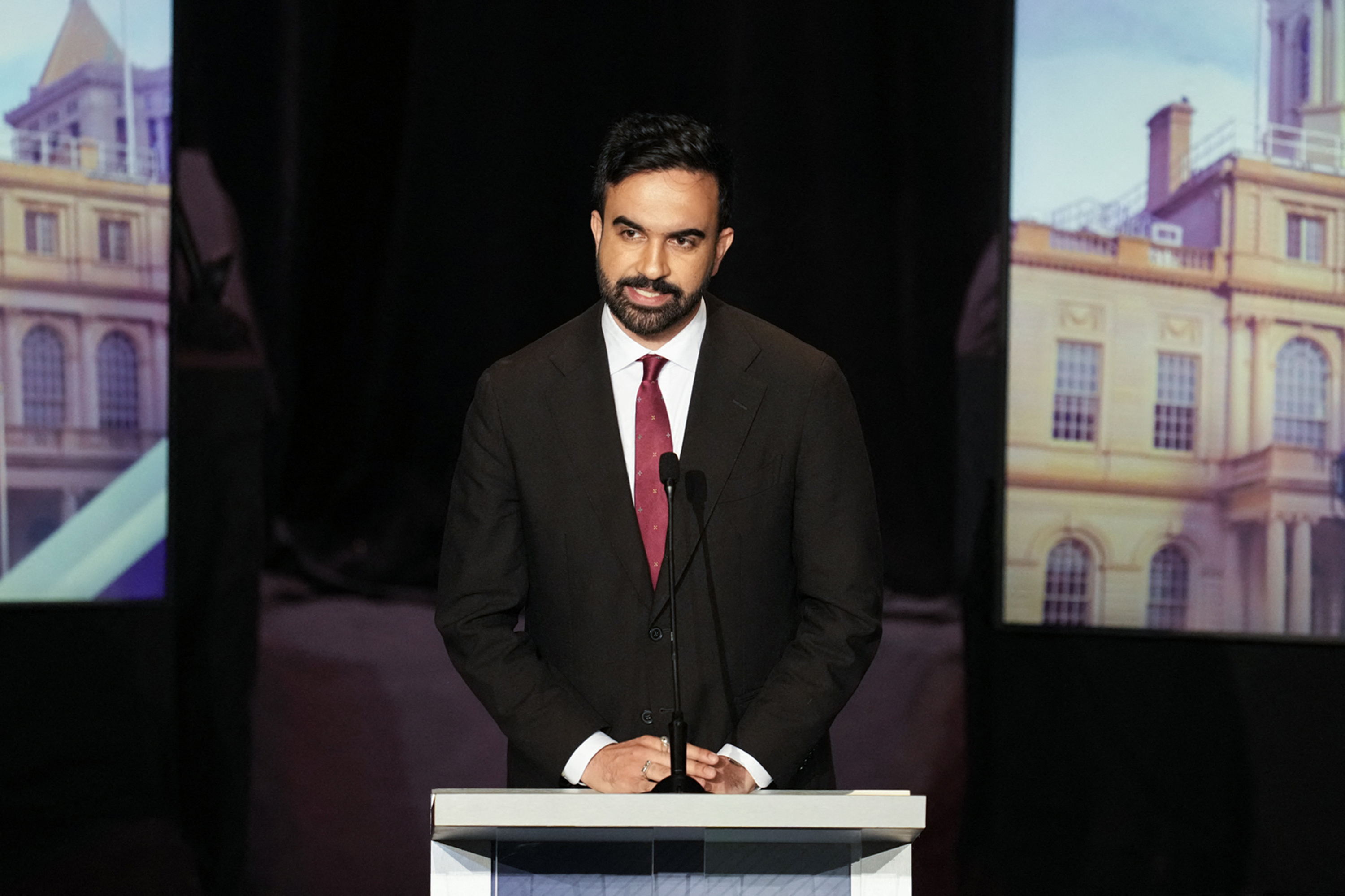 Assemblyman Zohran Mamdani speaks during the New York City Democratic Mayoral Primary Debate at the John Jay College of Criminal Justice in the Gerald W. Lynch Theater on June 12, 2025 in New York City.