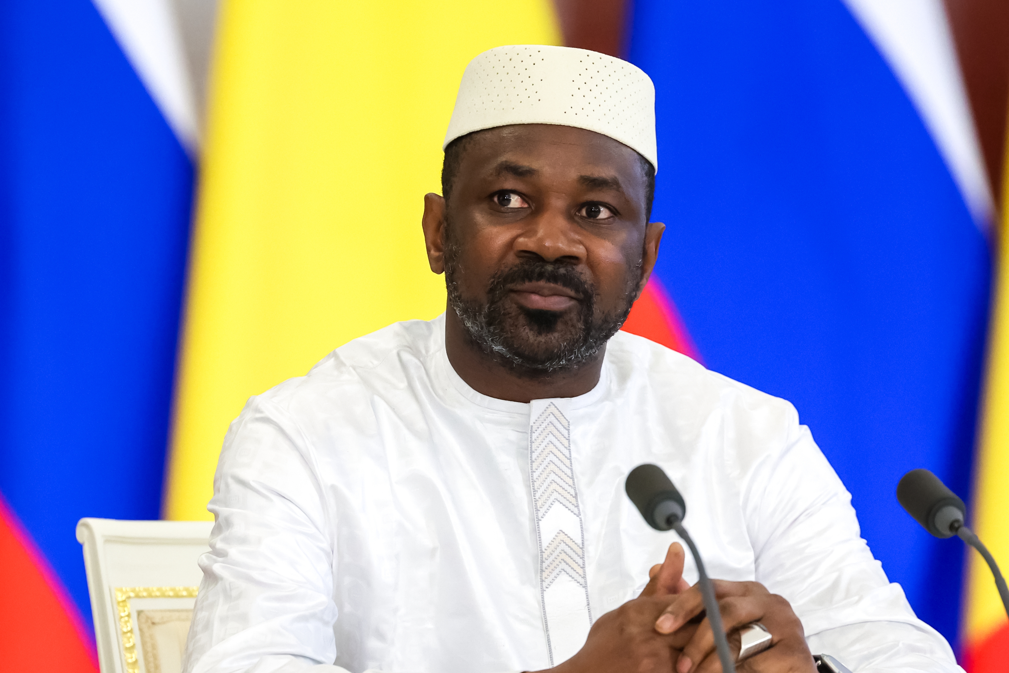 Interim president of the Republic of Mali Assimi Goita attends a signing ceremony following his talks with Russian President Vladimir Putin at the Kremlin in Moscow, Russia on June 23, 2025.
