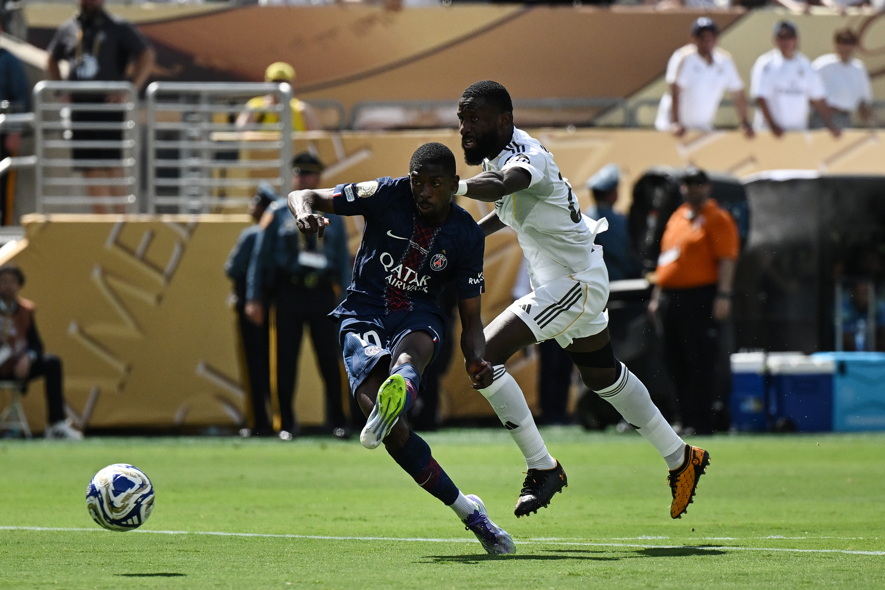Ousmane Dembele' of Paris Saint Germain scores goal during the FIFA Club World Cup 2025 semifinal match between Paris Saint-Germain and Real Madrid
