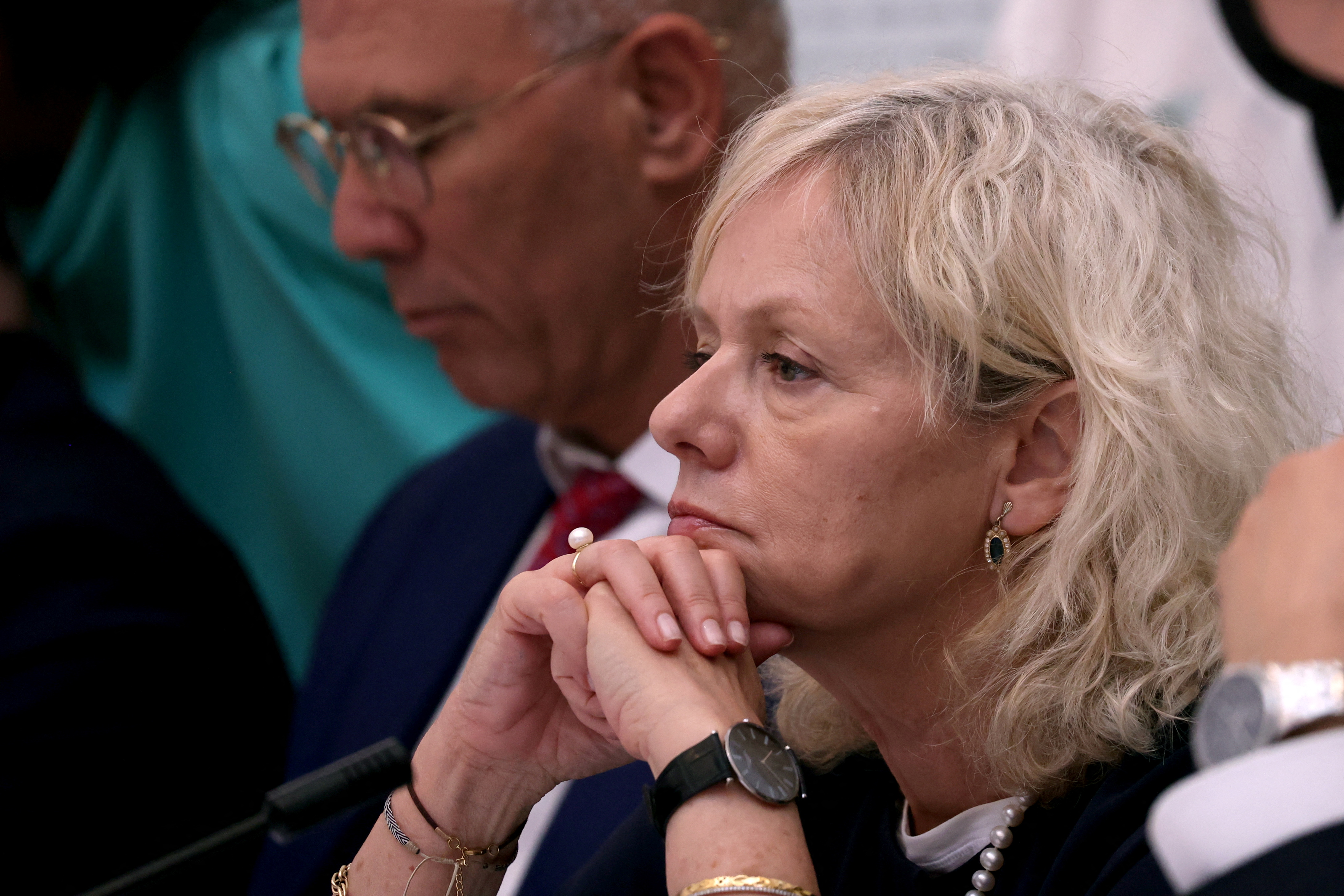 Israel's Attorney General Gali Baharav-Miara listens on as she attends a cabinet meeting at the Bible Lands Museum in Jerusalem on June 5, 2024. GIL COHEN-MAGEN/Pool via REUTERS