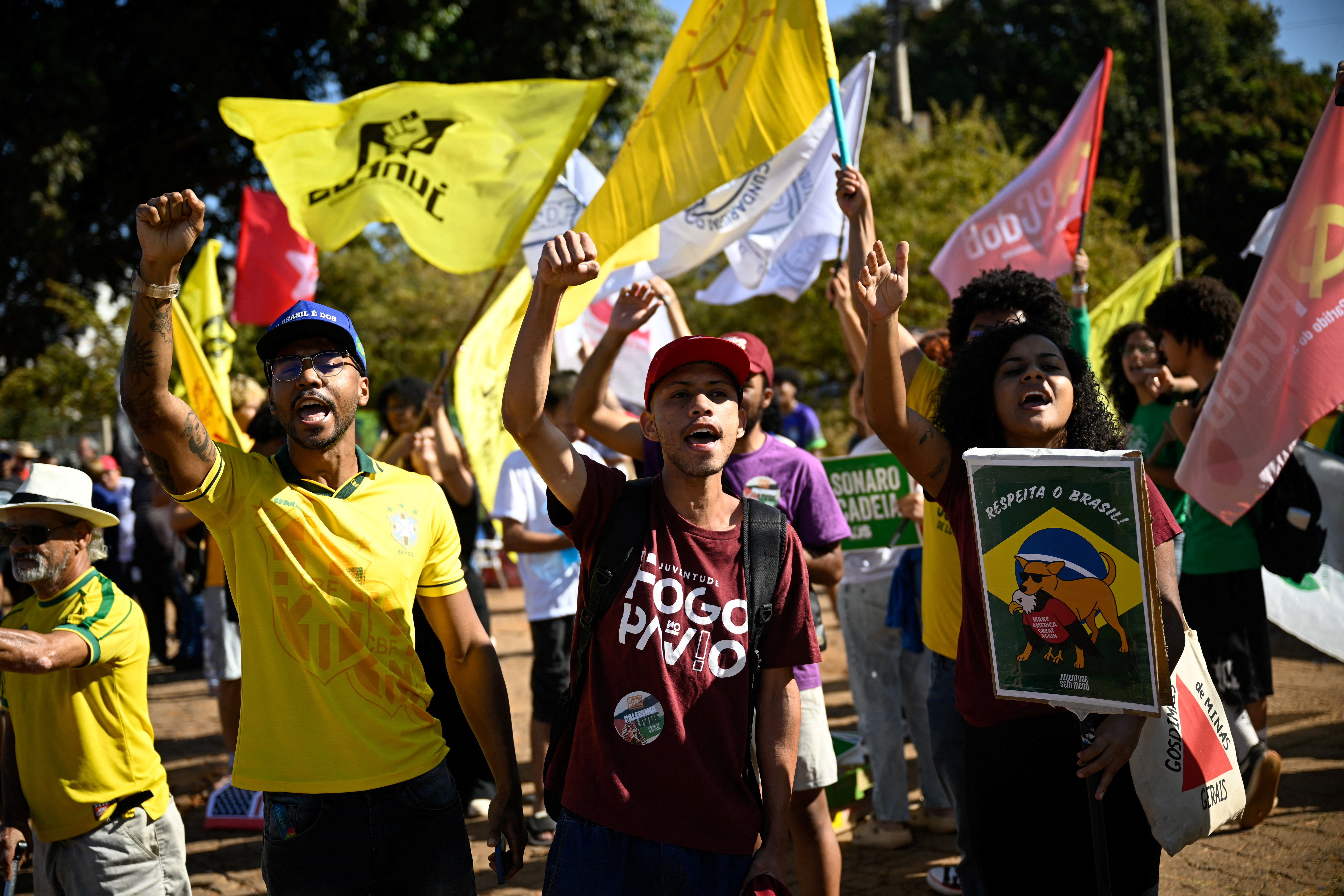 Protesters demonstrate against Trump and US intervention