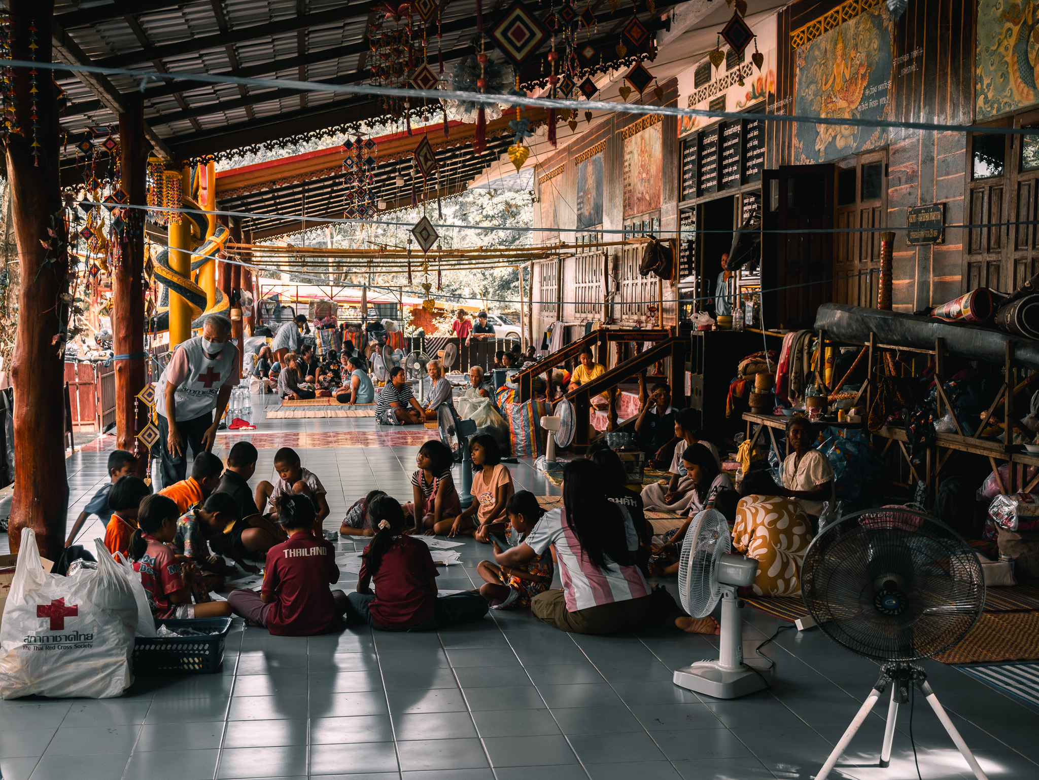 Children in Thailand displaced by the conflict attend lessons taught by volunteers at an evacuation centre in Mueang Det, Ubon Ratchathani province, on August 5, 2025 [Andrew Nachemson/Al Jazeera]