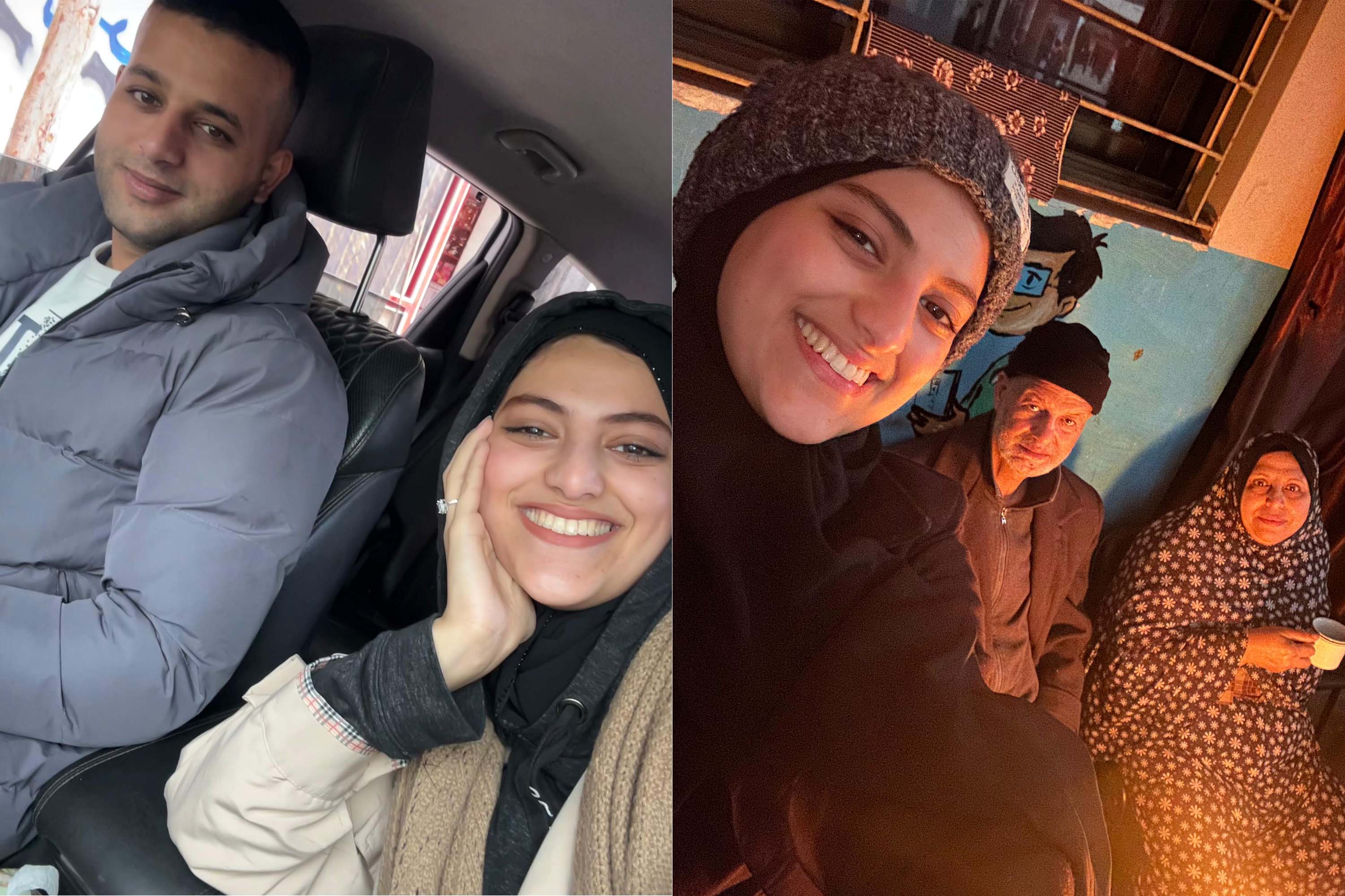 A collage of two photos of Janat with her bother Mohammed and with her mother and father