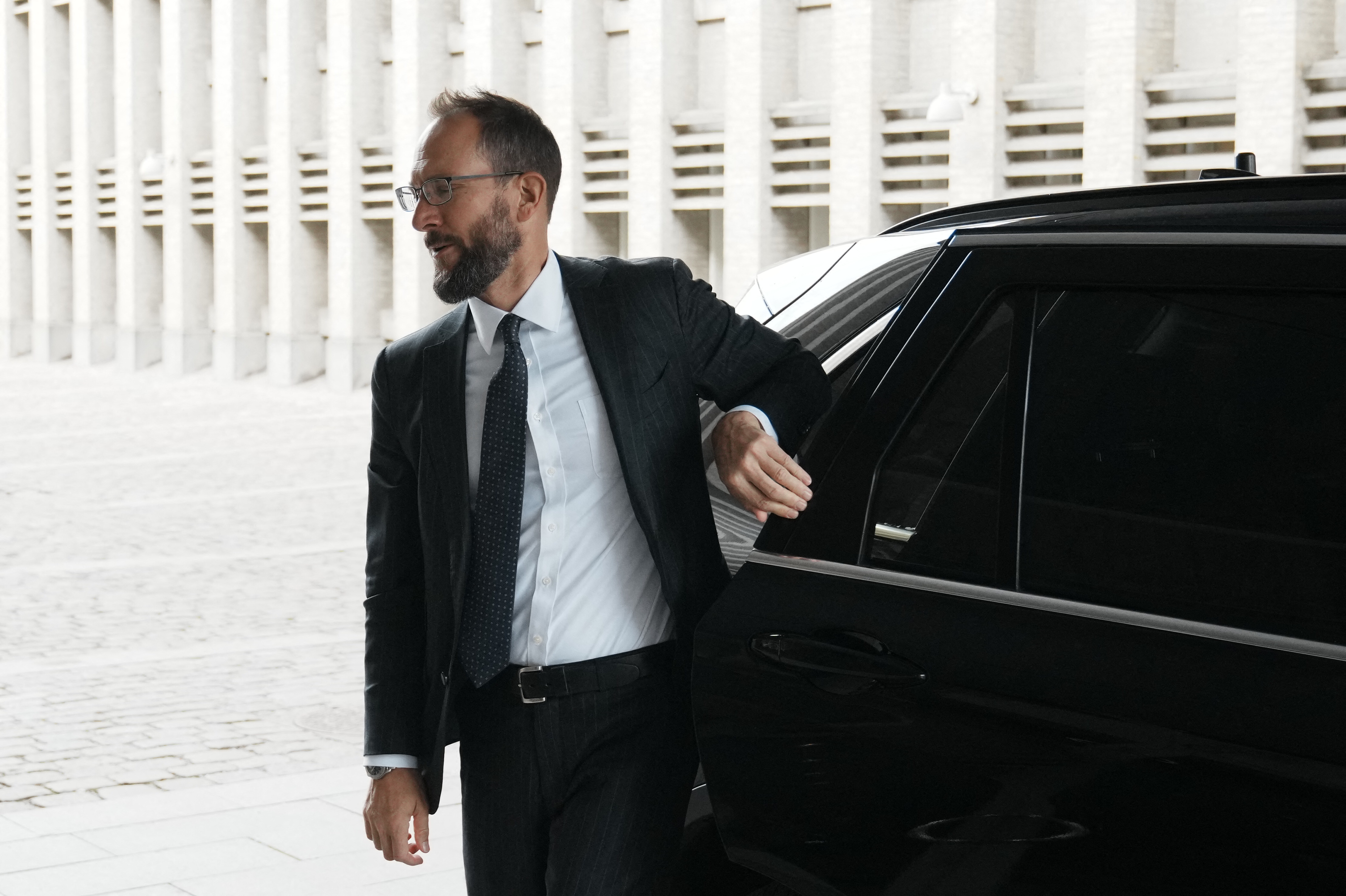 Mark Stroh, The US Chargé d'Affaires in Denmark arrives the Ministry of Foreign Affairs in Copenhagen, on August 27, 2025.