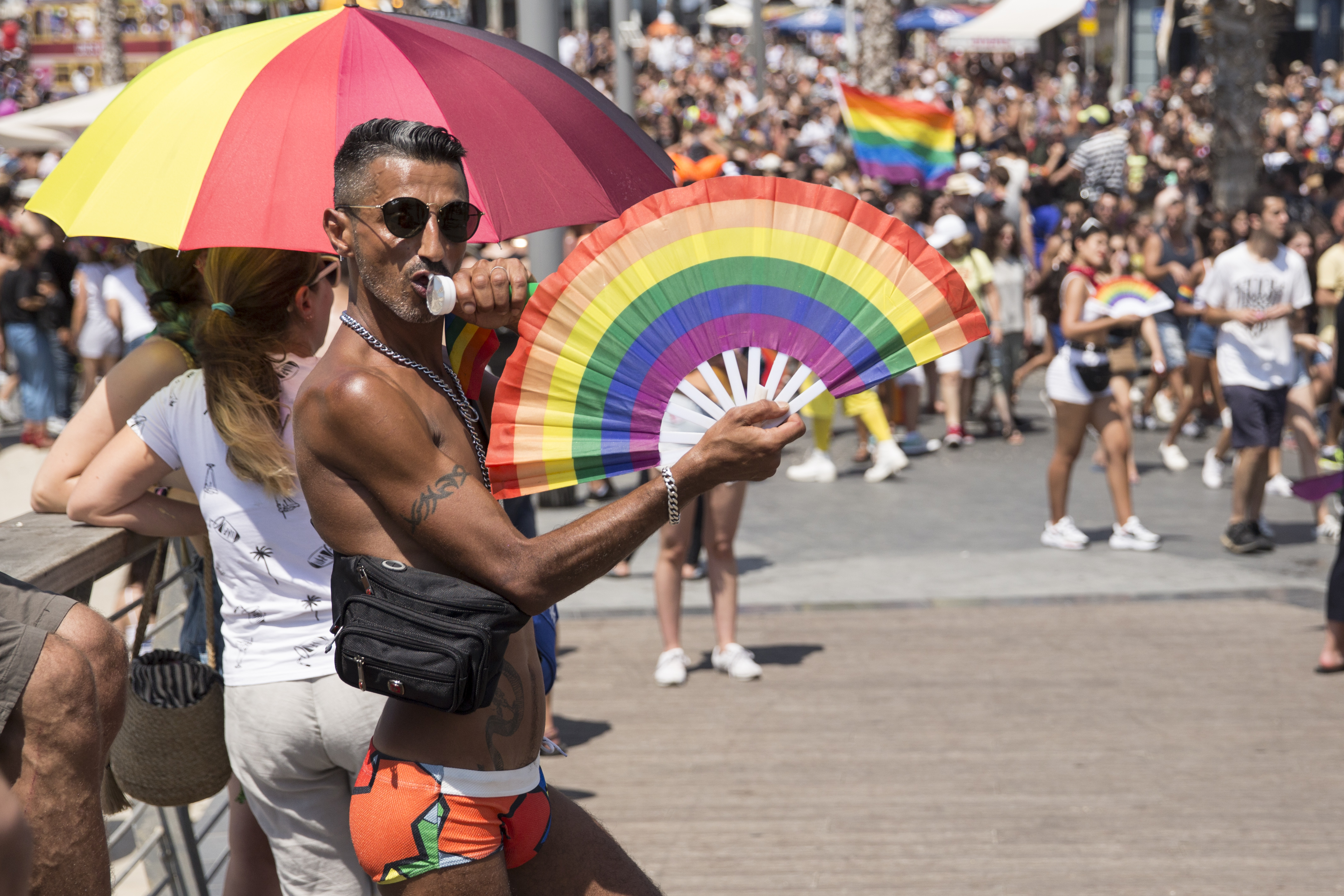 TEL AVIV, ISRAEL - JUNE 14: Reveller poses for a photo during the annual Gay Pride Parade on June 14, 2019 in Tel Aviv, Israel. Tens of thousands of Israelis and tourists packed the streets of Tel Aviv for the annual LGBT pride march (Photo by Amir Levy/Getty Images)