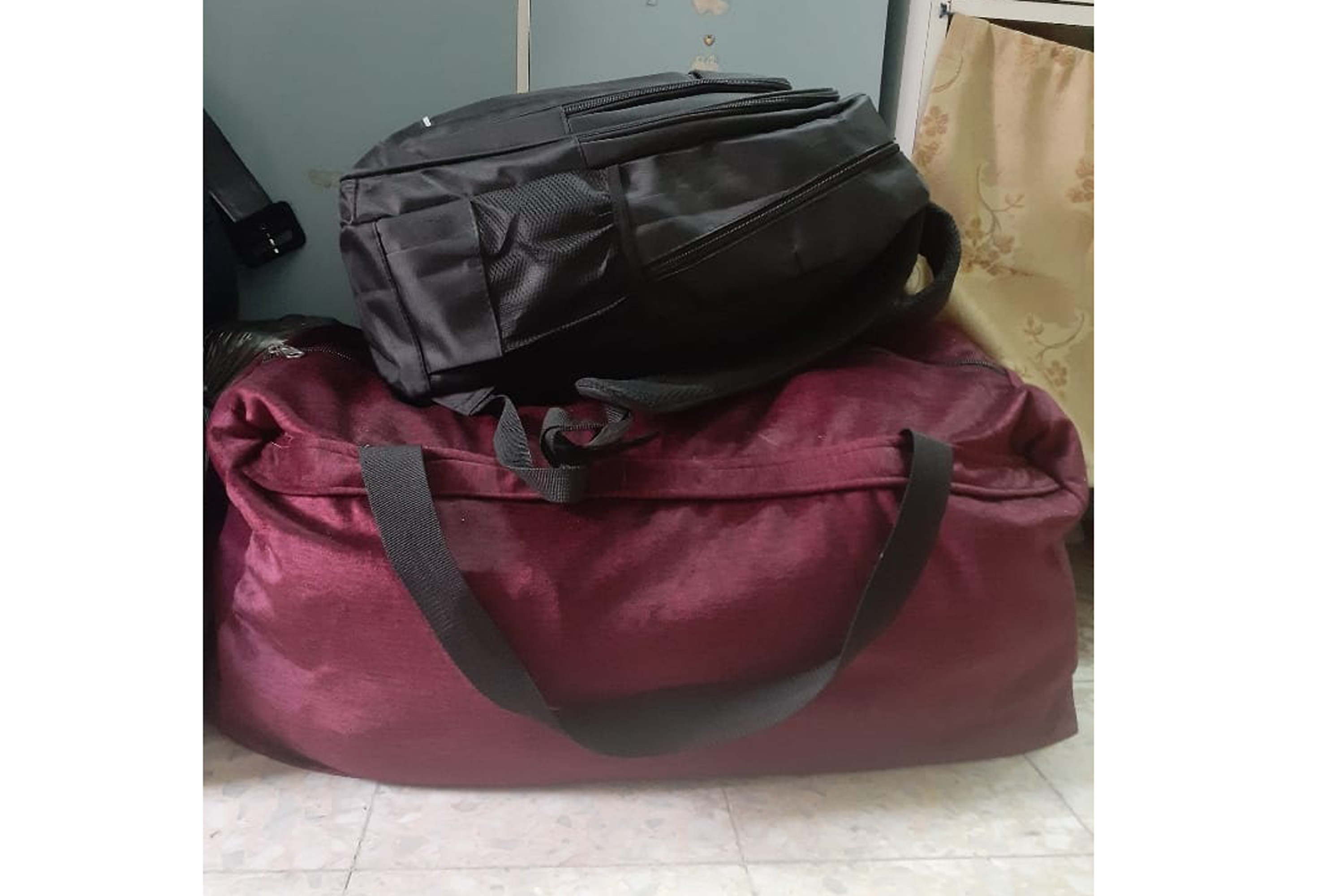 a photo of a black and red bags