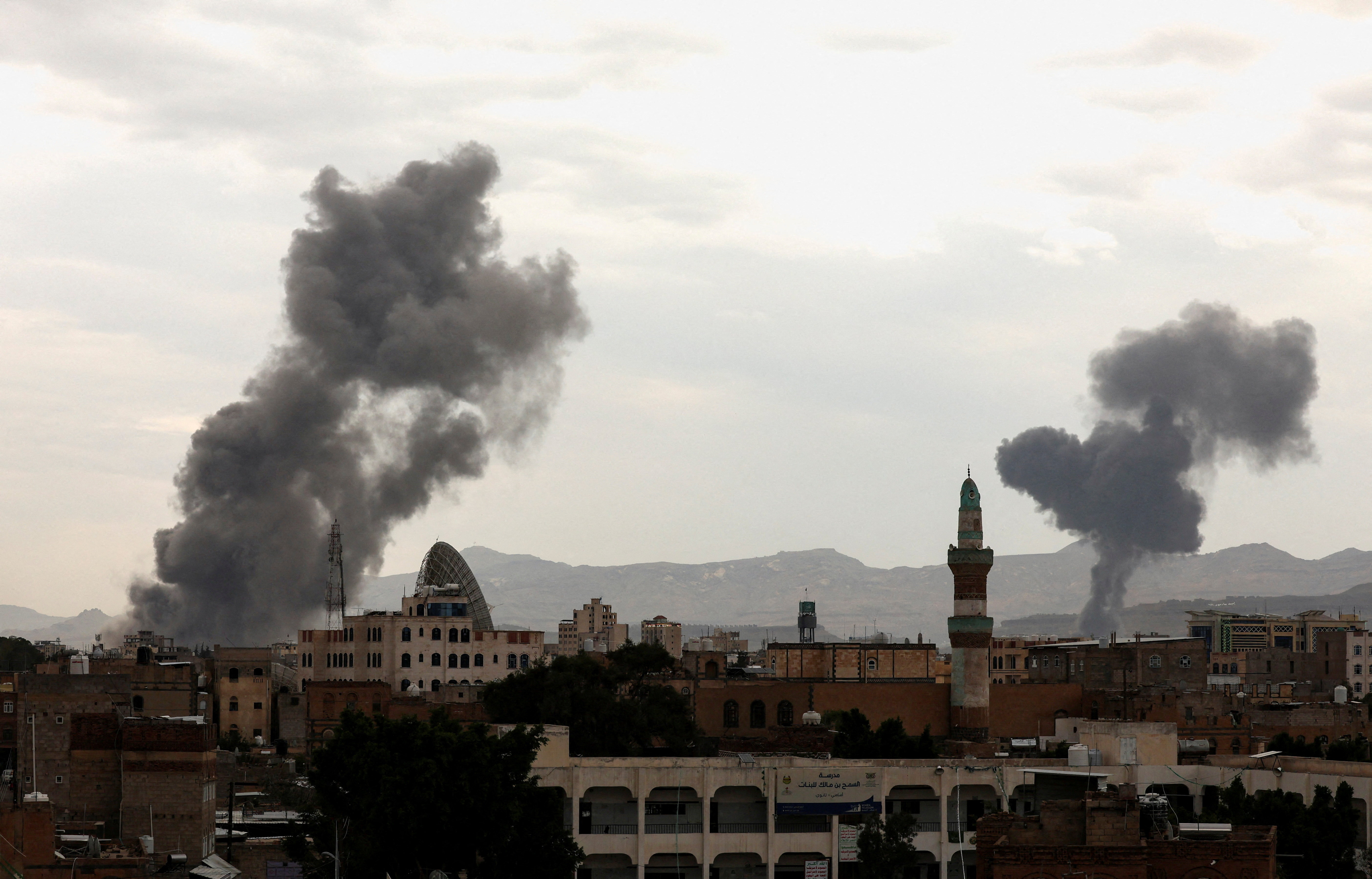 Smoke billows following an Israeli airstrike in Sanaa, Yemen on September 10, 2025.