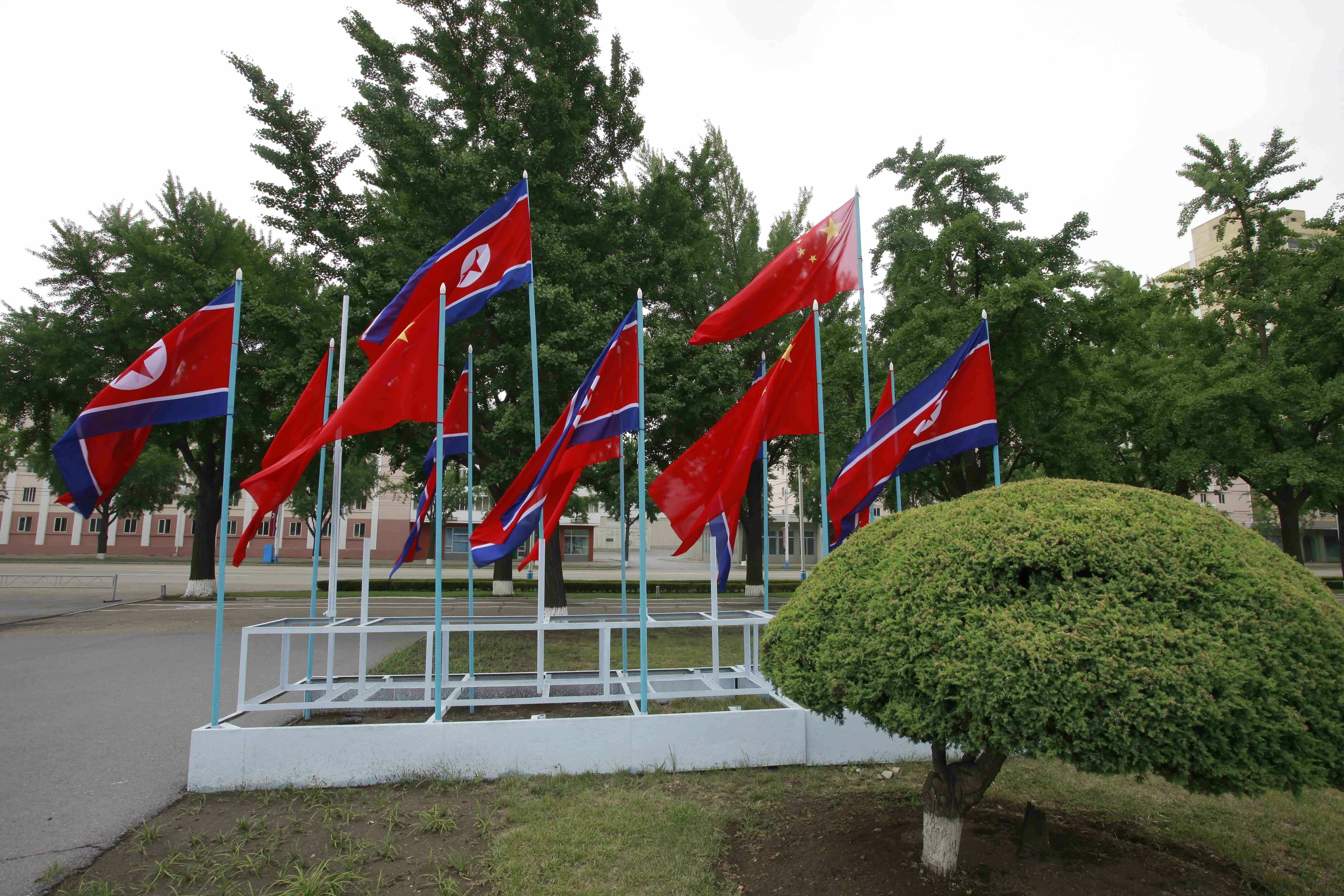 North Korean Chinese flags