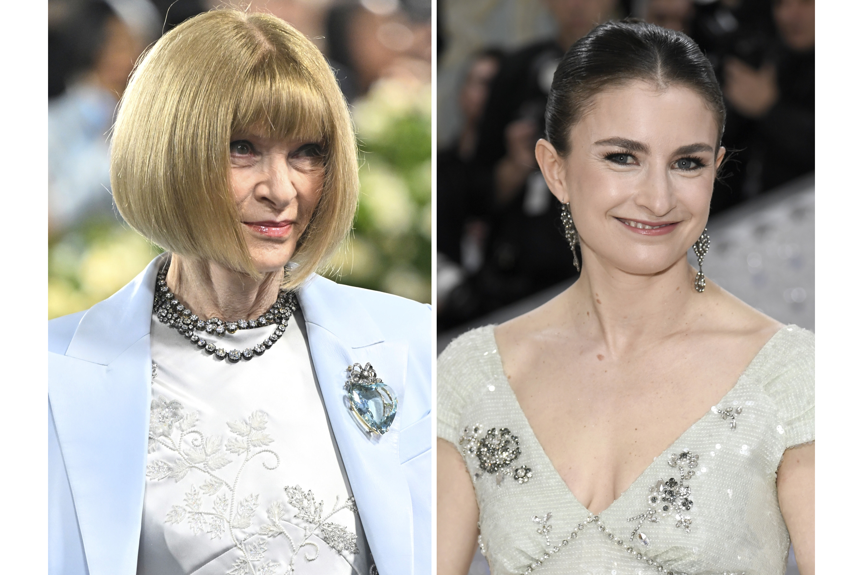 Anna Wintour appears at The Metropolitan Museum of Art's Costume Institute benefit gala in New York on May 5, 2025, left, and Chloe Malle appears at The Metropolitan Museum of Art's Costume Institute benefit gala in New York on May 1, 2023. (Photos by Evan Agostini/Invision/AP)