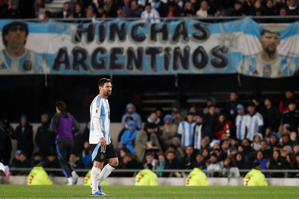 Lionel Messi of Argentina looks on during the South American FIFA World Cup 2026 Qualifier match between Argentina and Venezuela