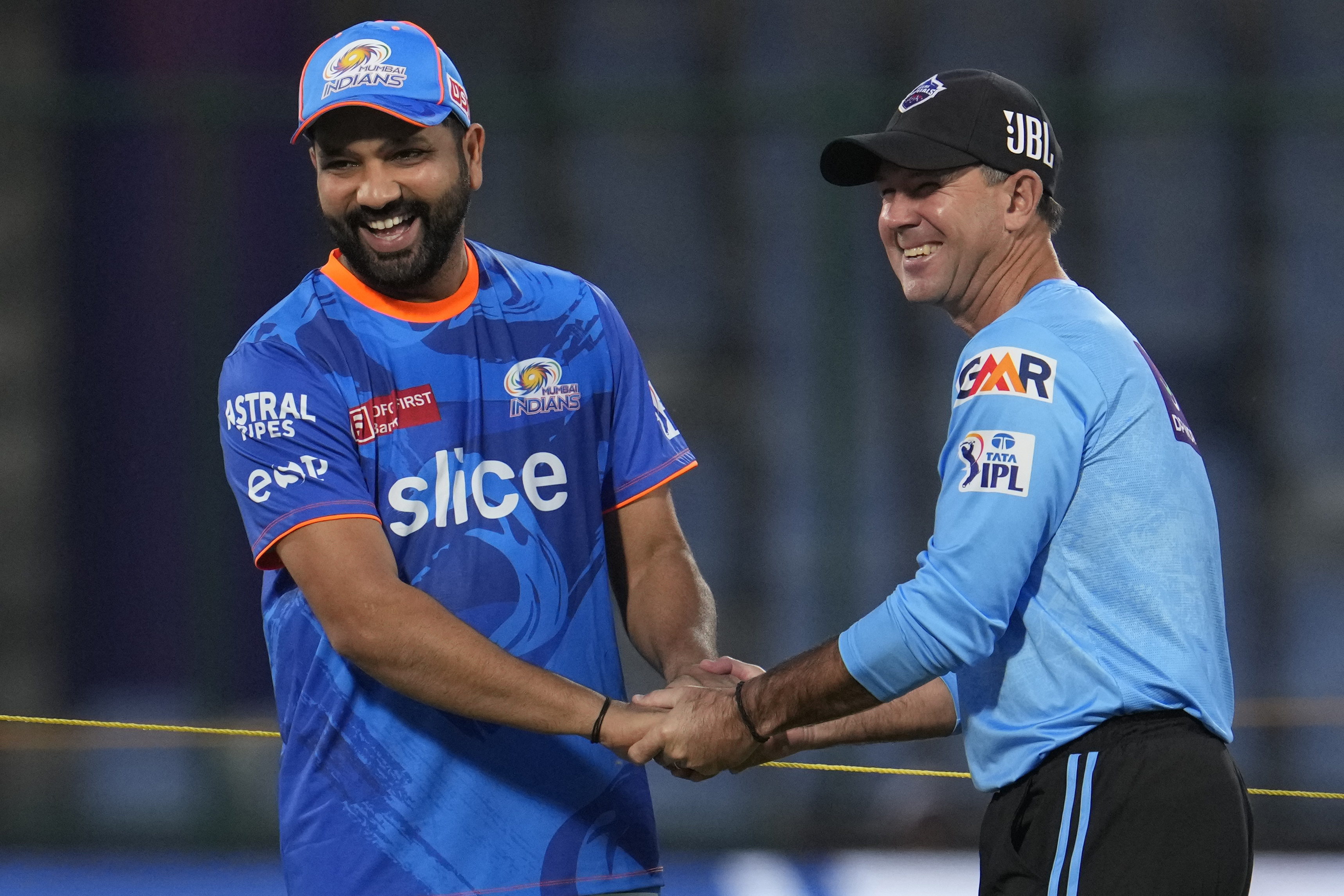 Rohit Sharma and Ricky Ponting react.