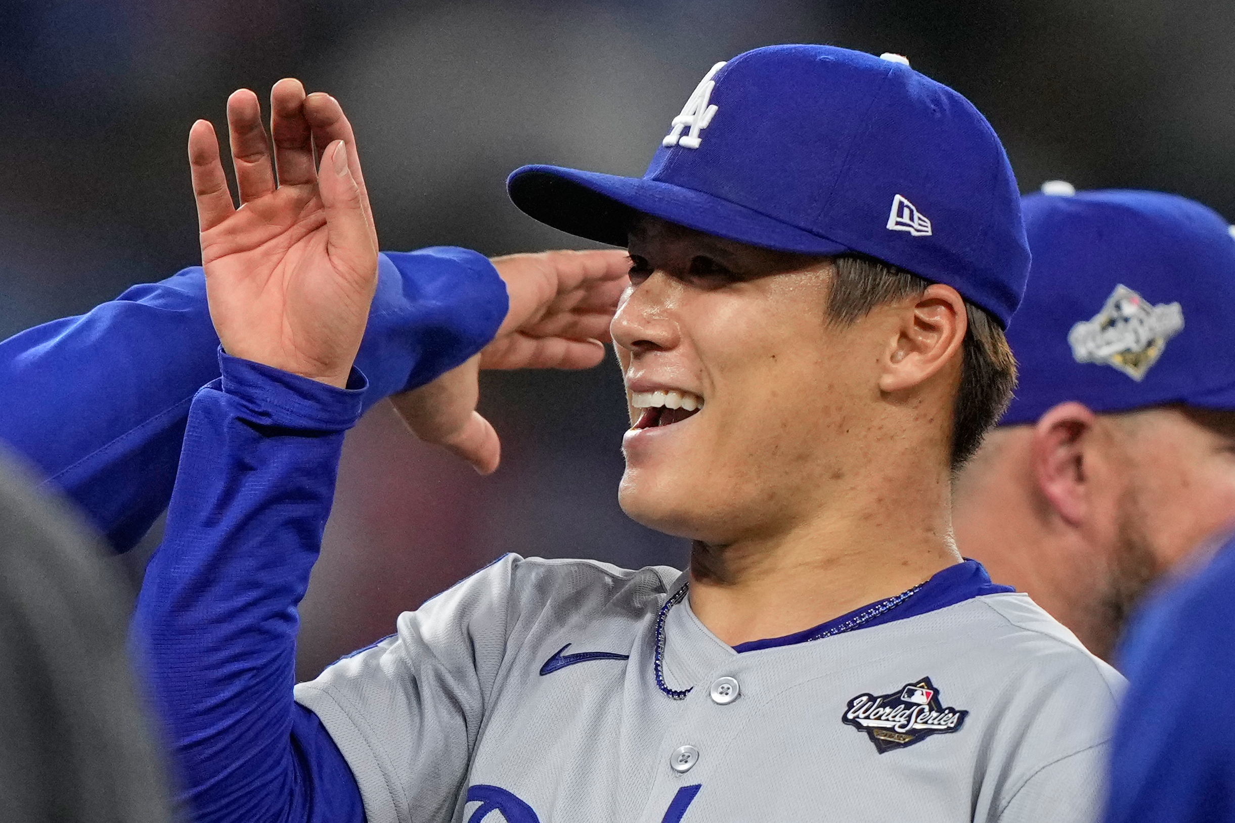 Yoshinobu Yamamoto reacts.