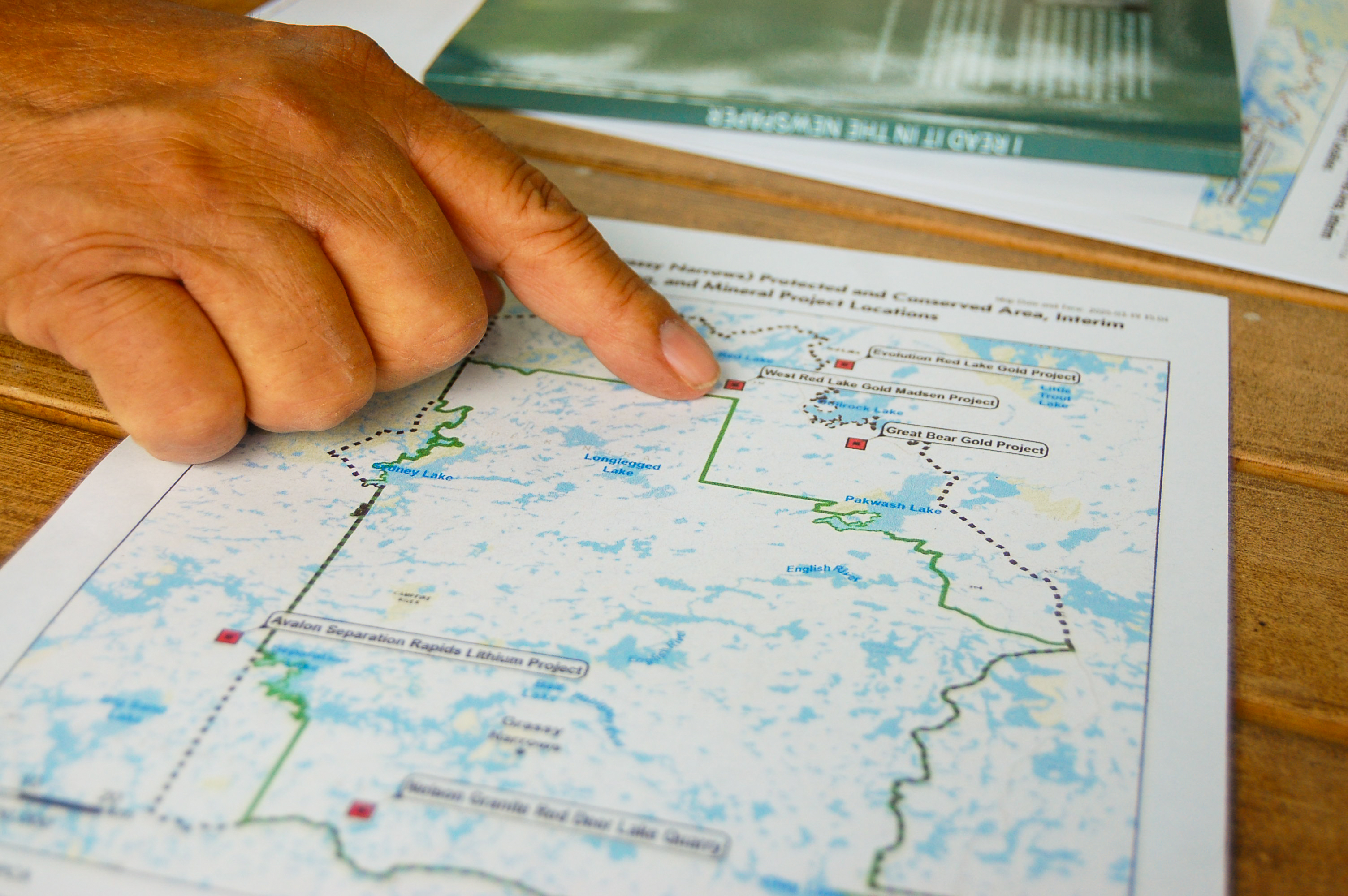 JB Fobister points out Grassy Narrows's protected area