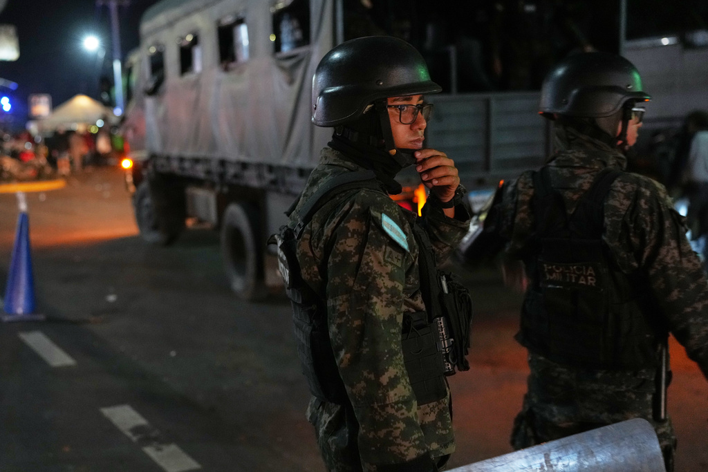 Military police near a protest in Honduras