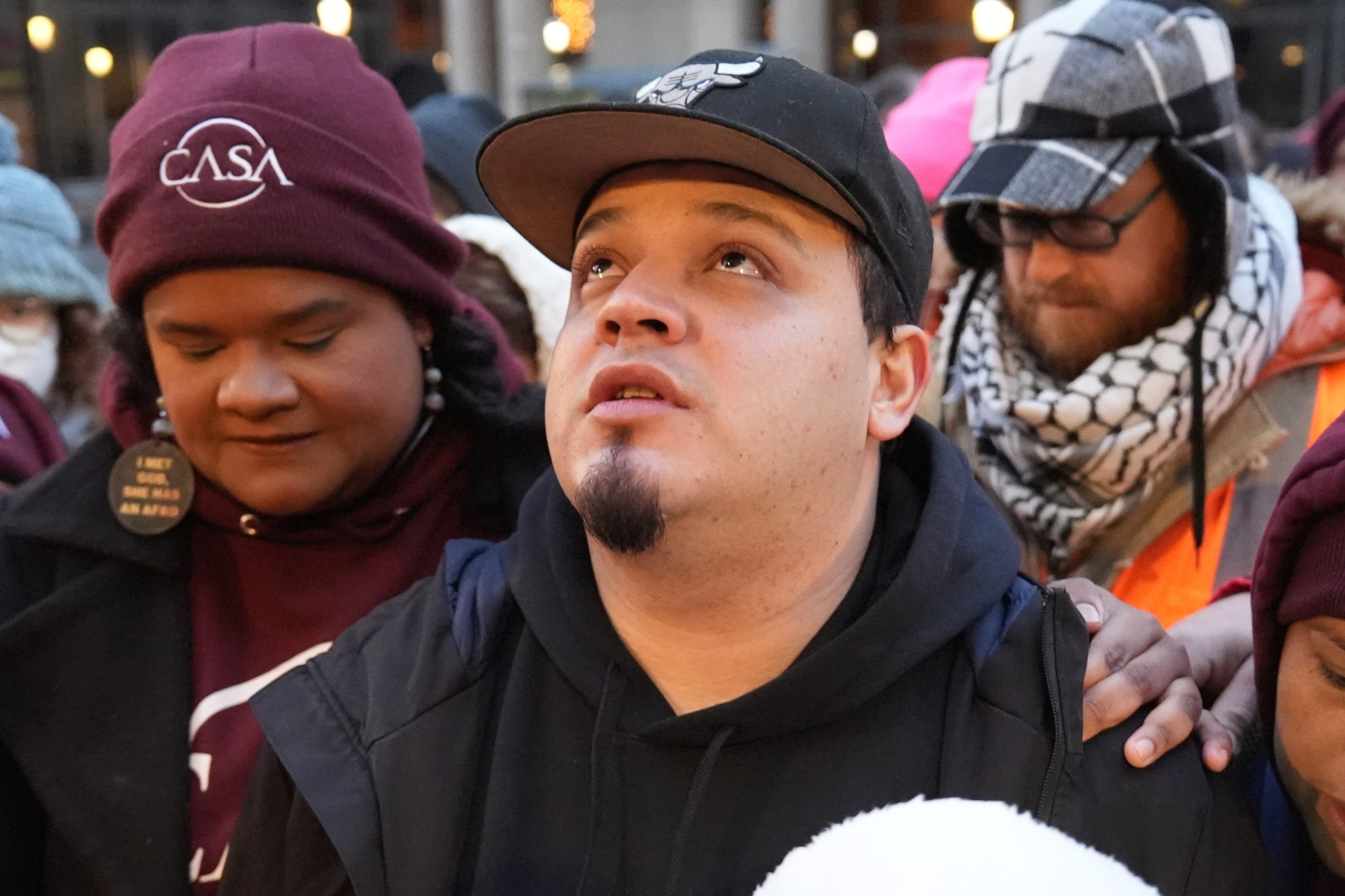 Kilmar Abrego Garcia waits to enter the building for a mandatory check at the Immigration and Customs Enforcement office in Baltimore, Friday, Dec. 12, 2025, after he was released from detention on Thursday under a judge's order. [Stephanie Scarbrough/AP Photo]