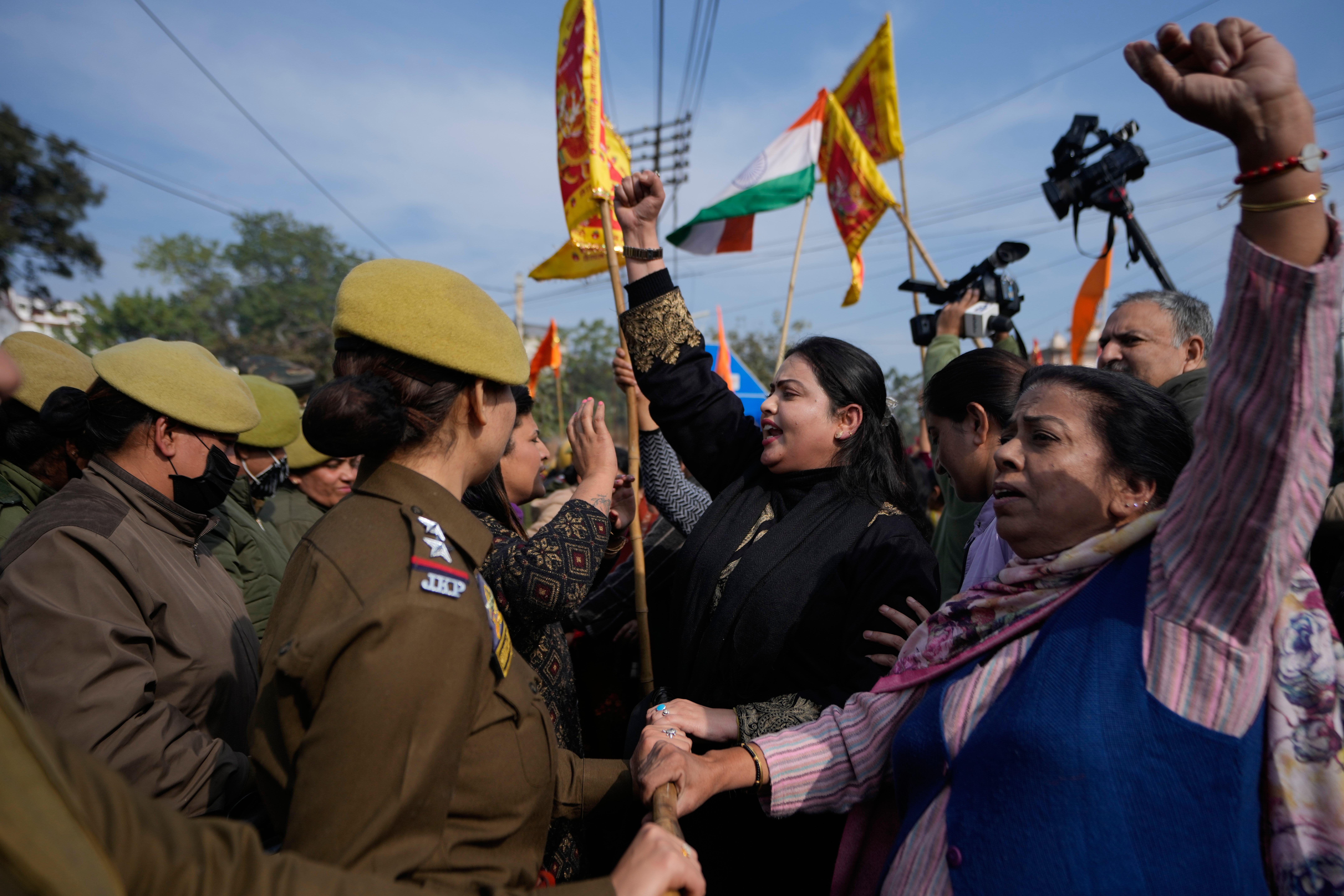 Protesters demanding revocation of the MBBS admission list of the Shri Mata Vaishno Devi Institute of Medical Excellence