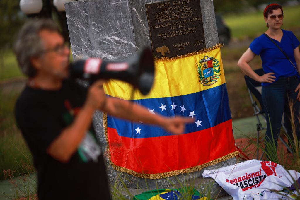 Protesters in front of a Venezuelan embassy